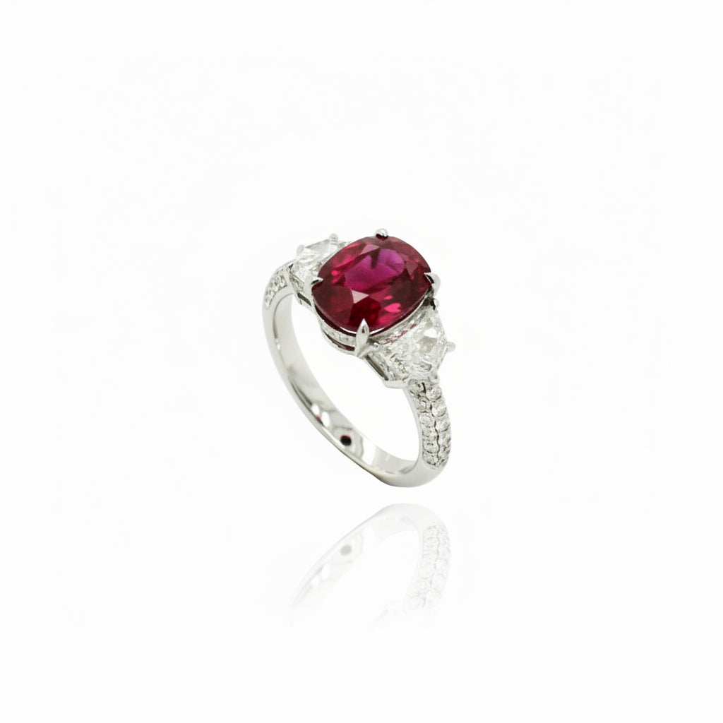 Oval-Shaped Unheated Ruby & Diamond Ring (GRS Certificate) - K.S. Sze & Sons