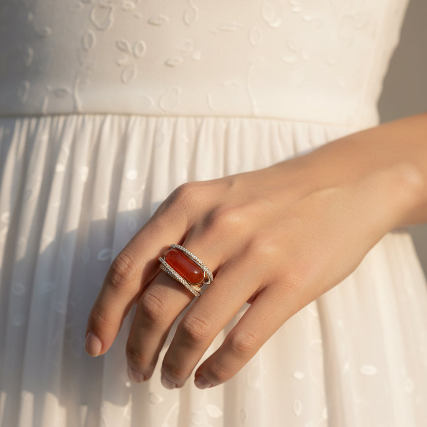 Red Jade Dual Gold-Wrapped Ring