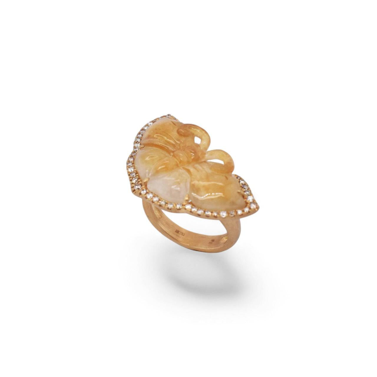 Yellow Jade & Diamond Butterfly Ring - K.S. Sze & Sons
