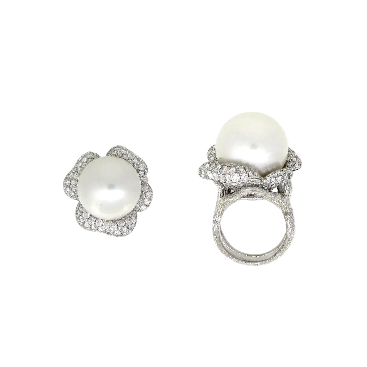 White South Sea Pearl Floral Ring (Detachable as Pendant) - K.S. Sze & Sons