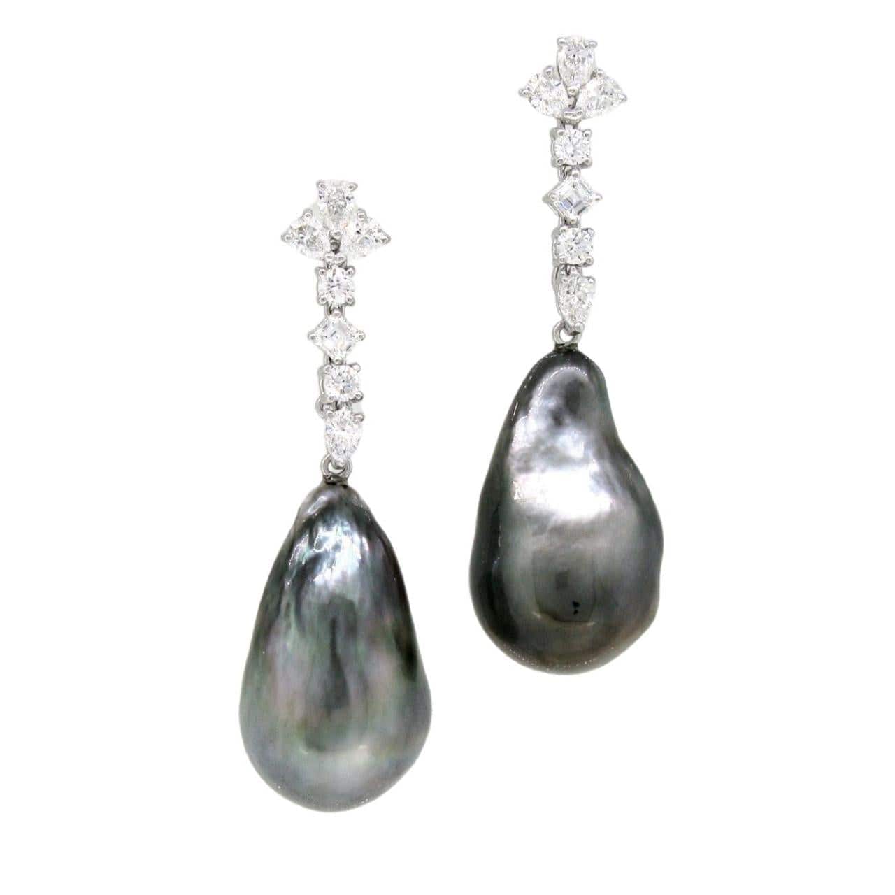 Tahitian Baroque Pearl & Diamond Dangles - K.S. Sze & Sons