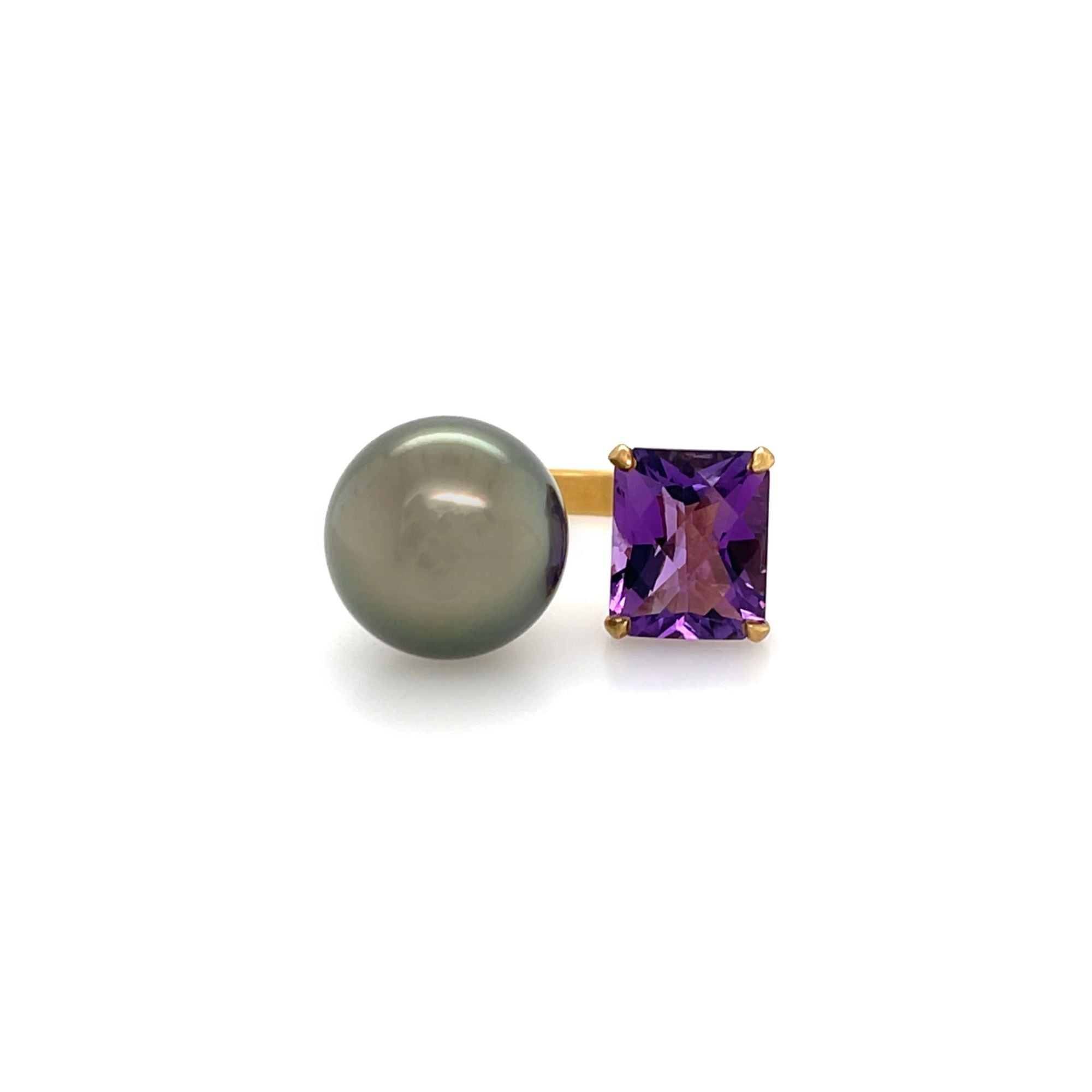 Tahitian South Sea Pearl, Amethyst, Sapphire & Diamond Ring