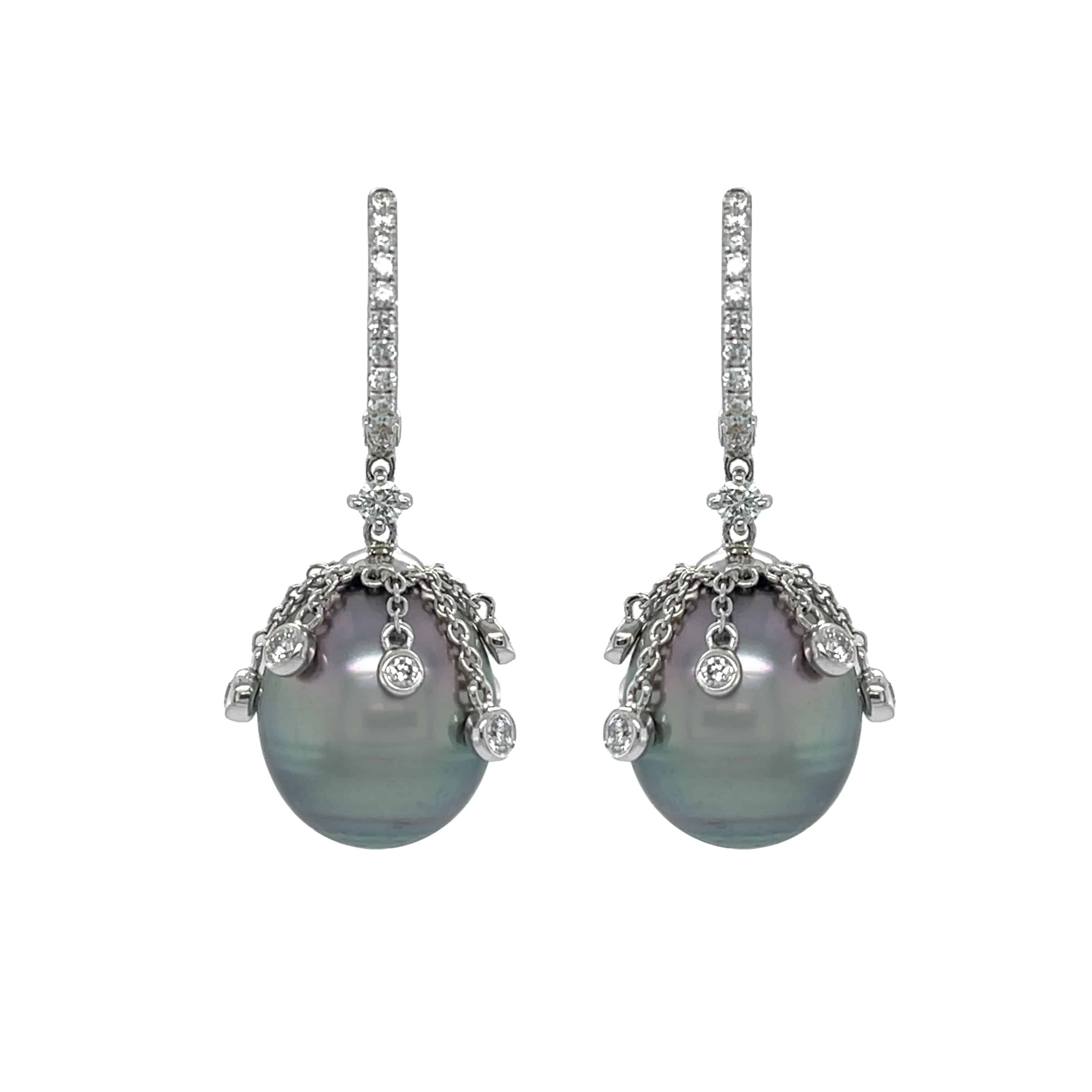 Tahitian South Sea Pearl & Diamond Earrings - K.S. Sze & Sons