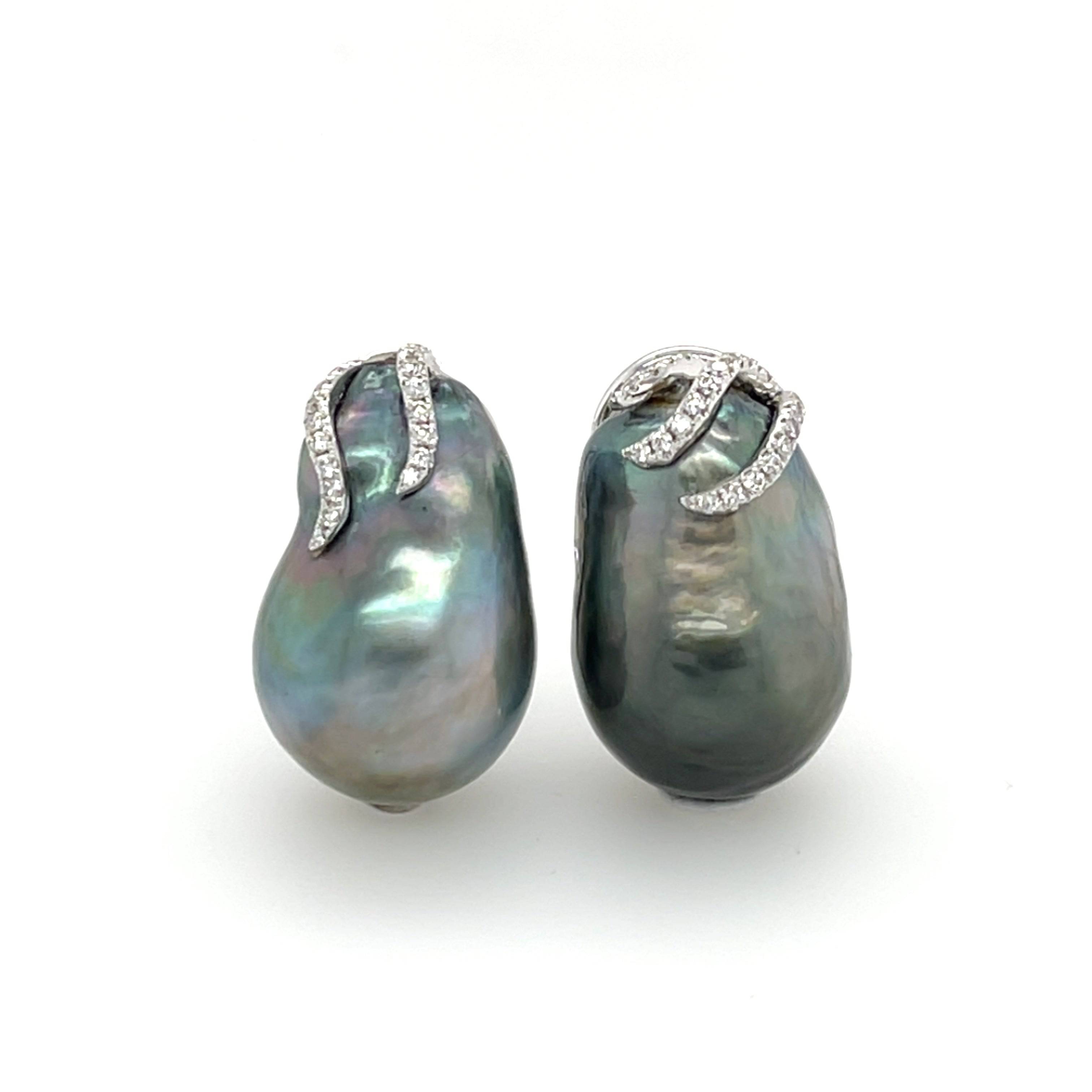 Tahitian South Sea Pearl & Diamond Earrings