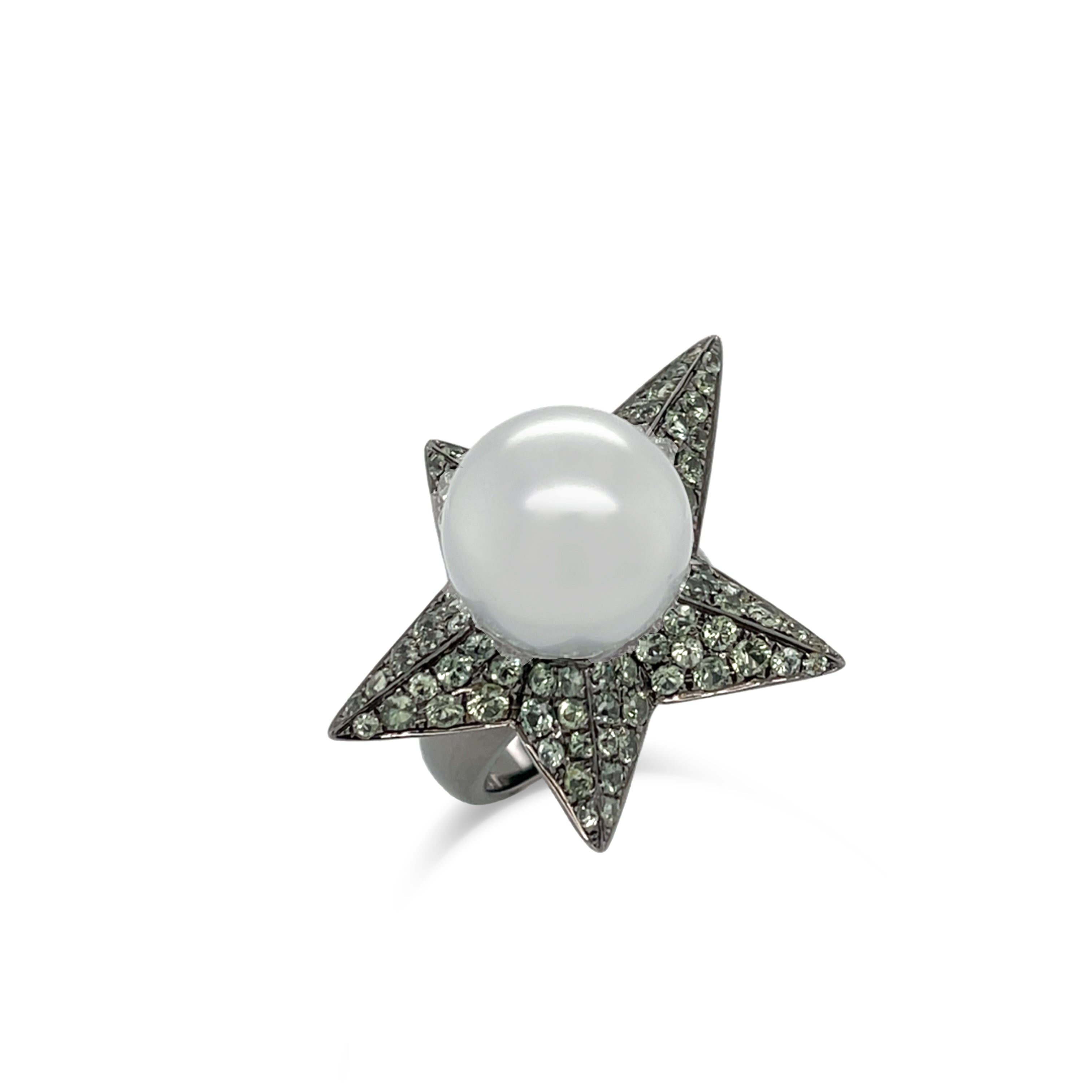 Tahitian South Sea Pearl & Sapphire Star Ring - K.S. Sze & Sons