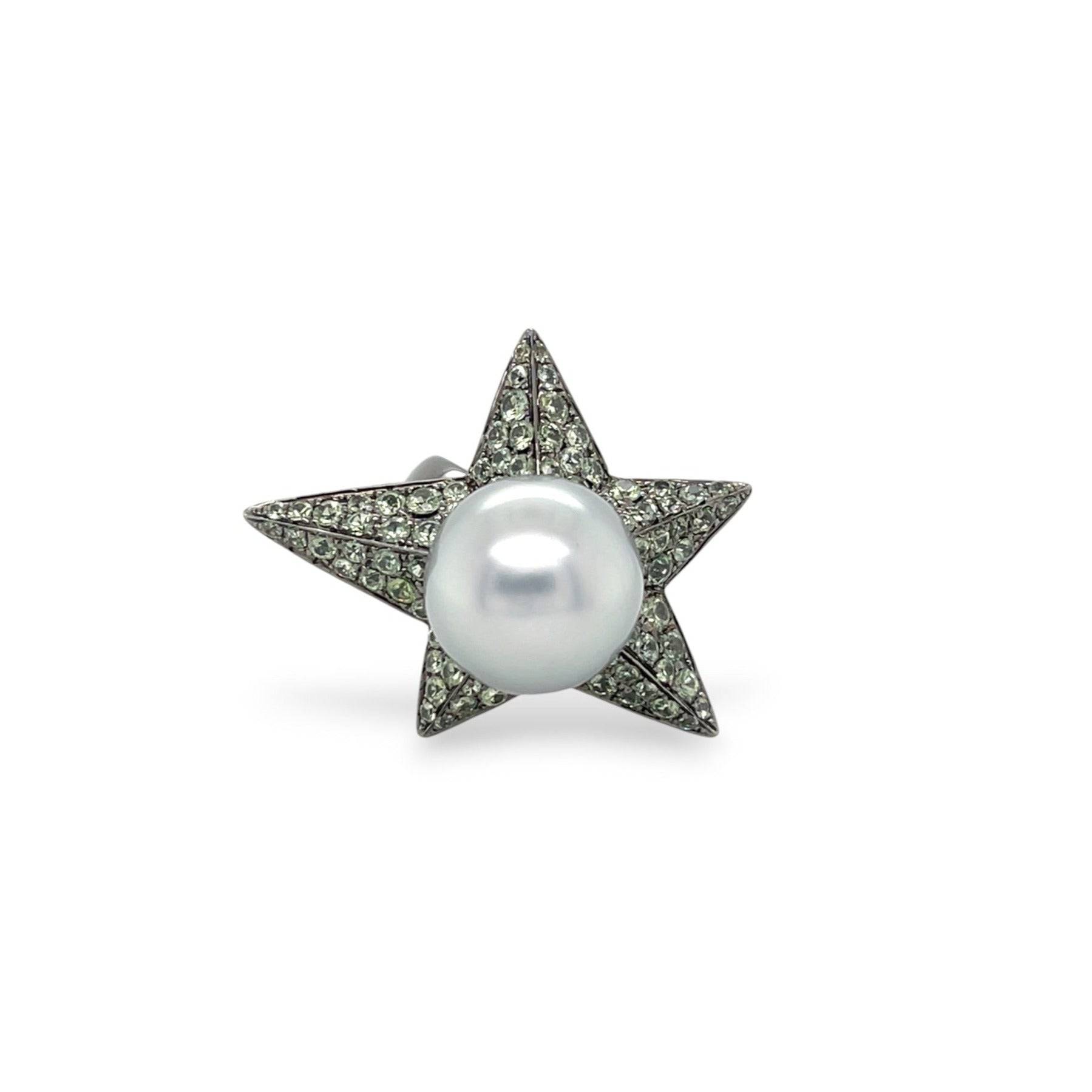 Tahitian South Sea Pearl & Sapphire Star Ring - K.S. Sze & Sons