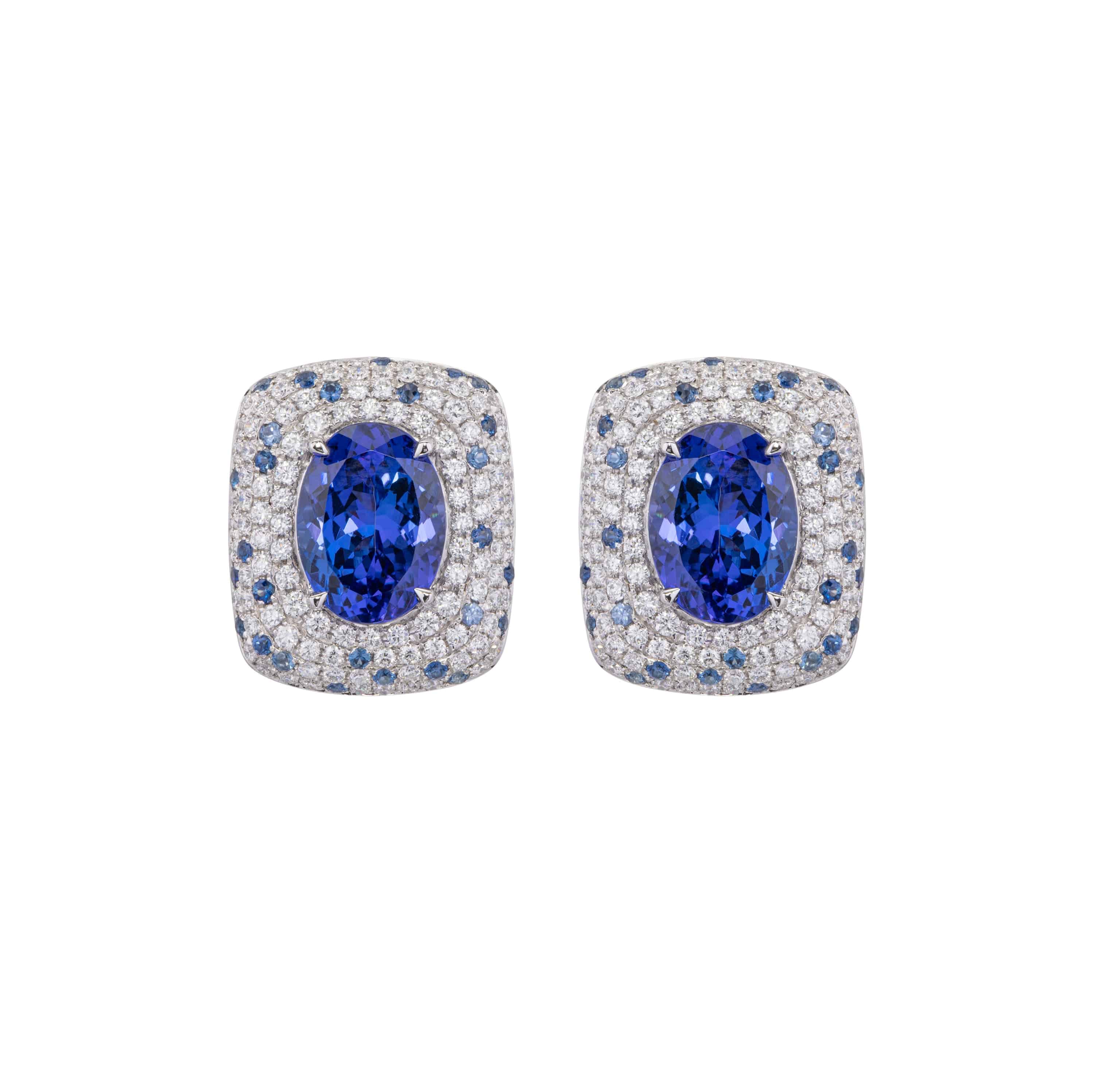 Tanzanite, Sapphire & White Diamond Earrings - K.S. Sze & Sons