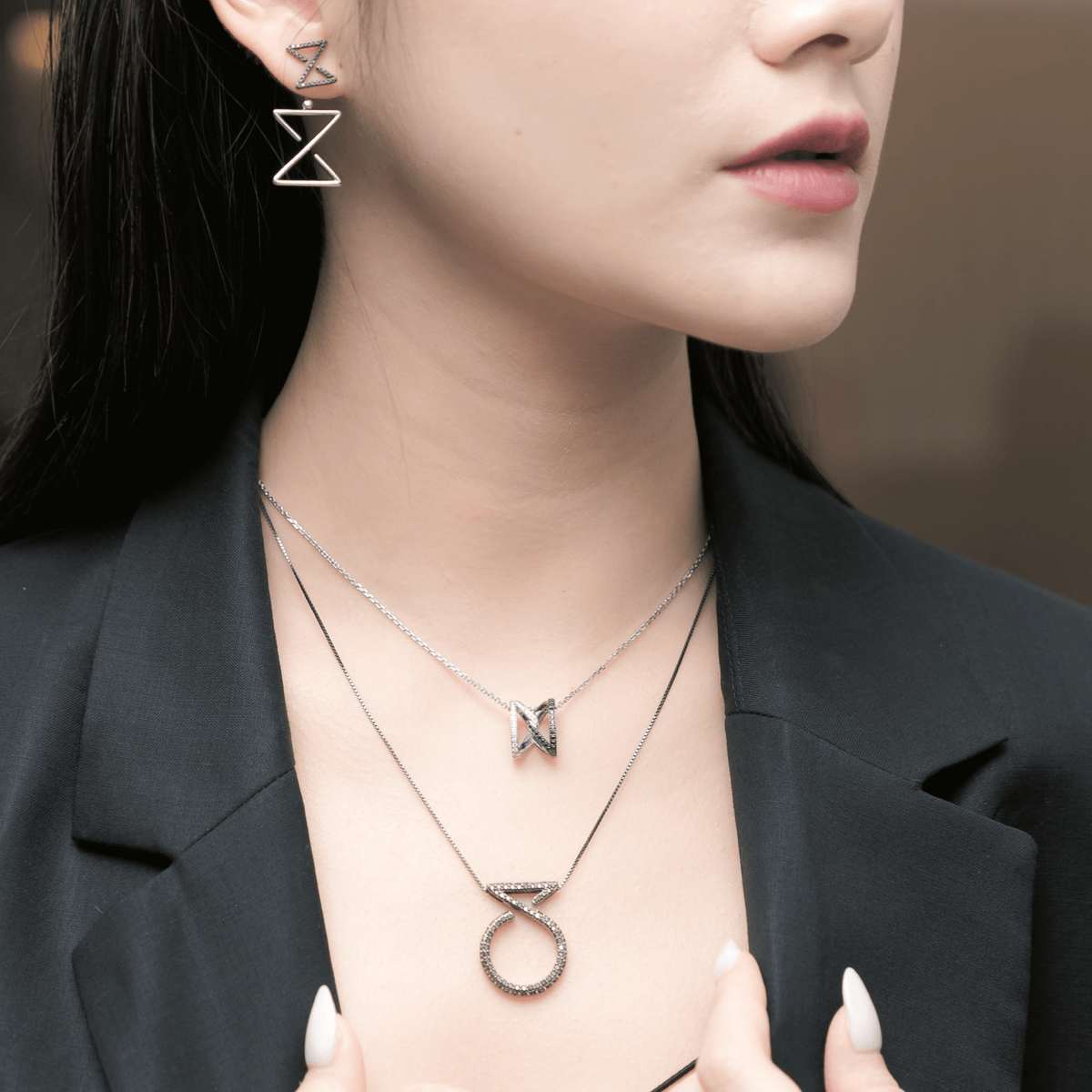 The Big Z Necklace in White Gold with Black and White Diamonds - K.S. Sze & Sons