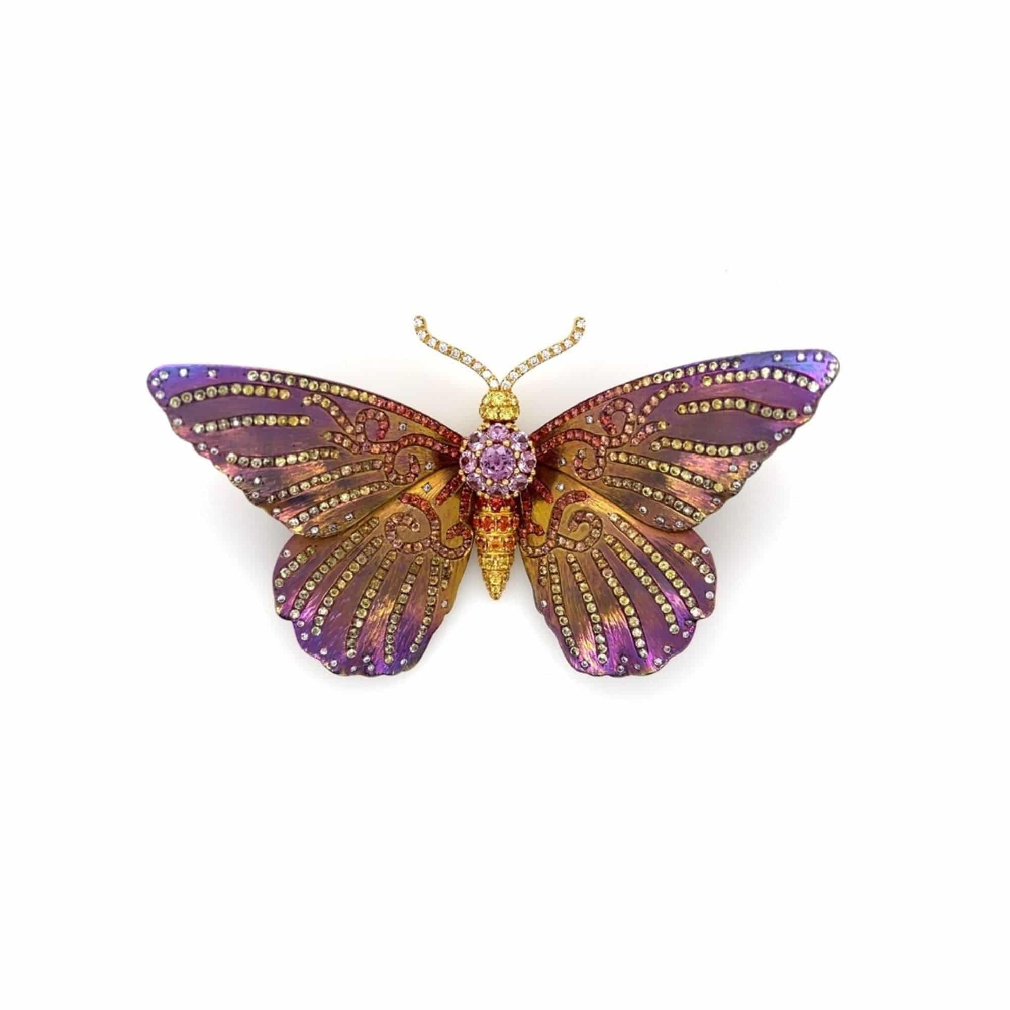 Titanium with Multicolored Sapphire & Diamond Butterfly Brooch - K.S. Sze & Sons