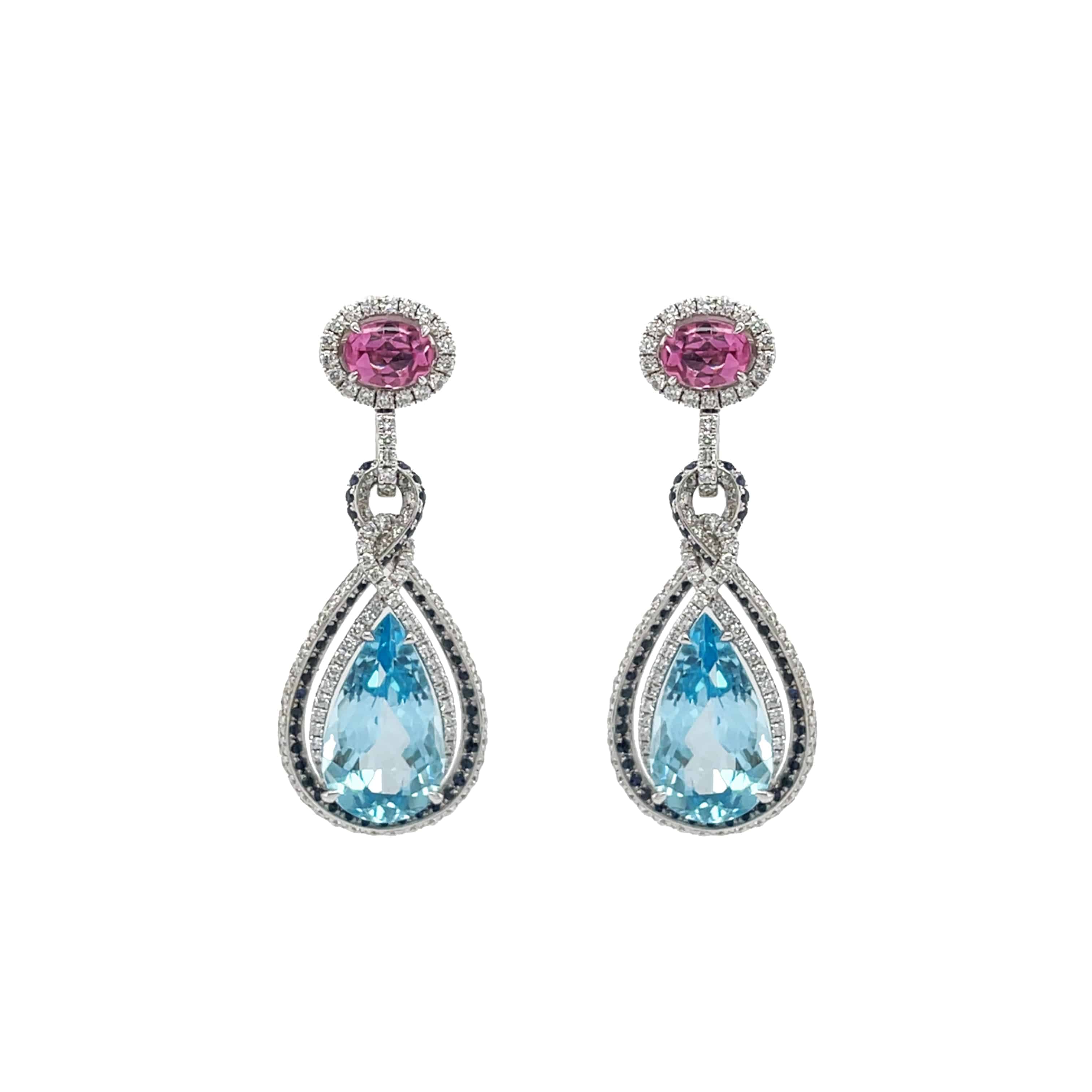 Topaz, Tourmaline, Sapphire & Diamond Drop Earrings