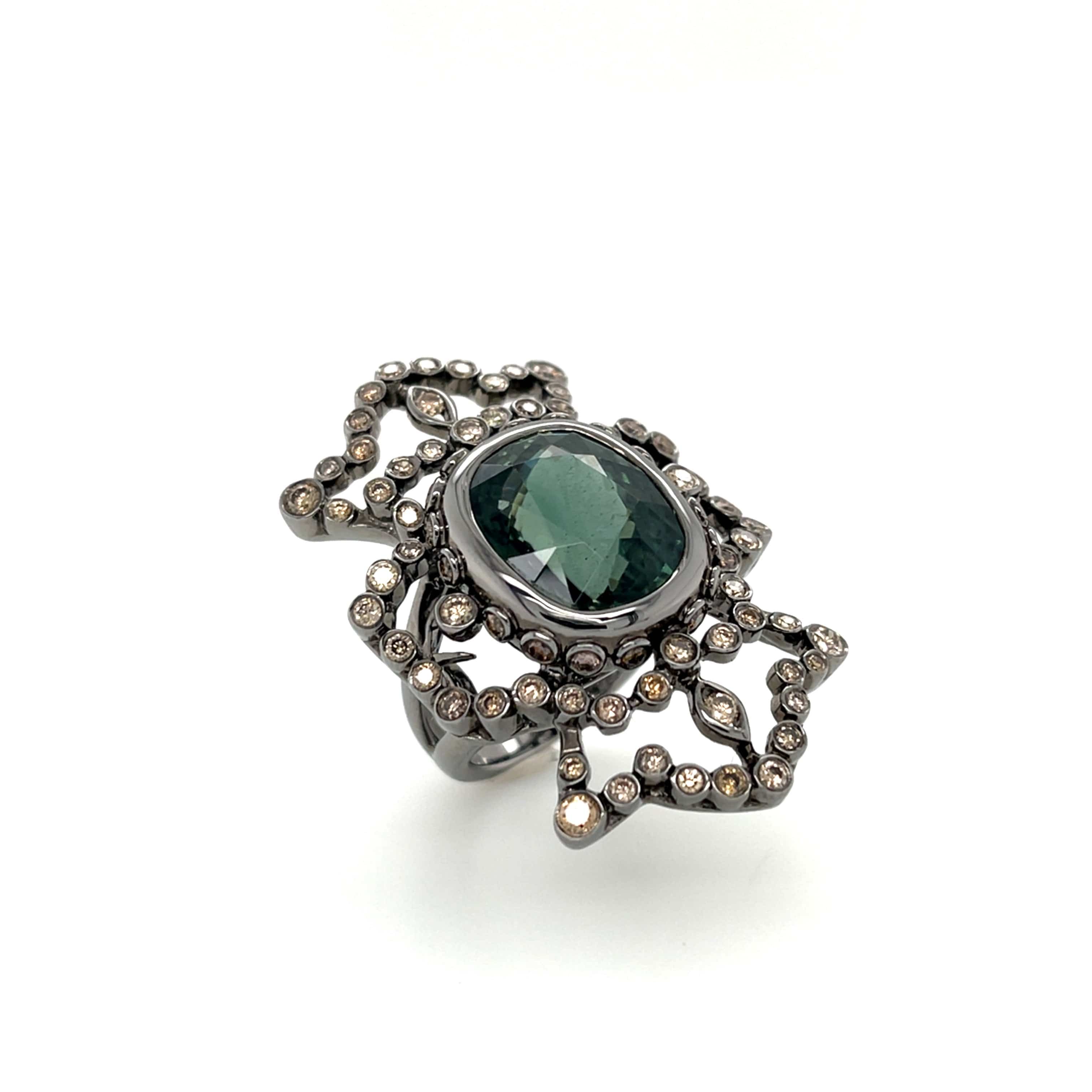 Tourmaline & Brown Diamond Ring - K.S. Sze & Sons