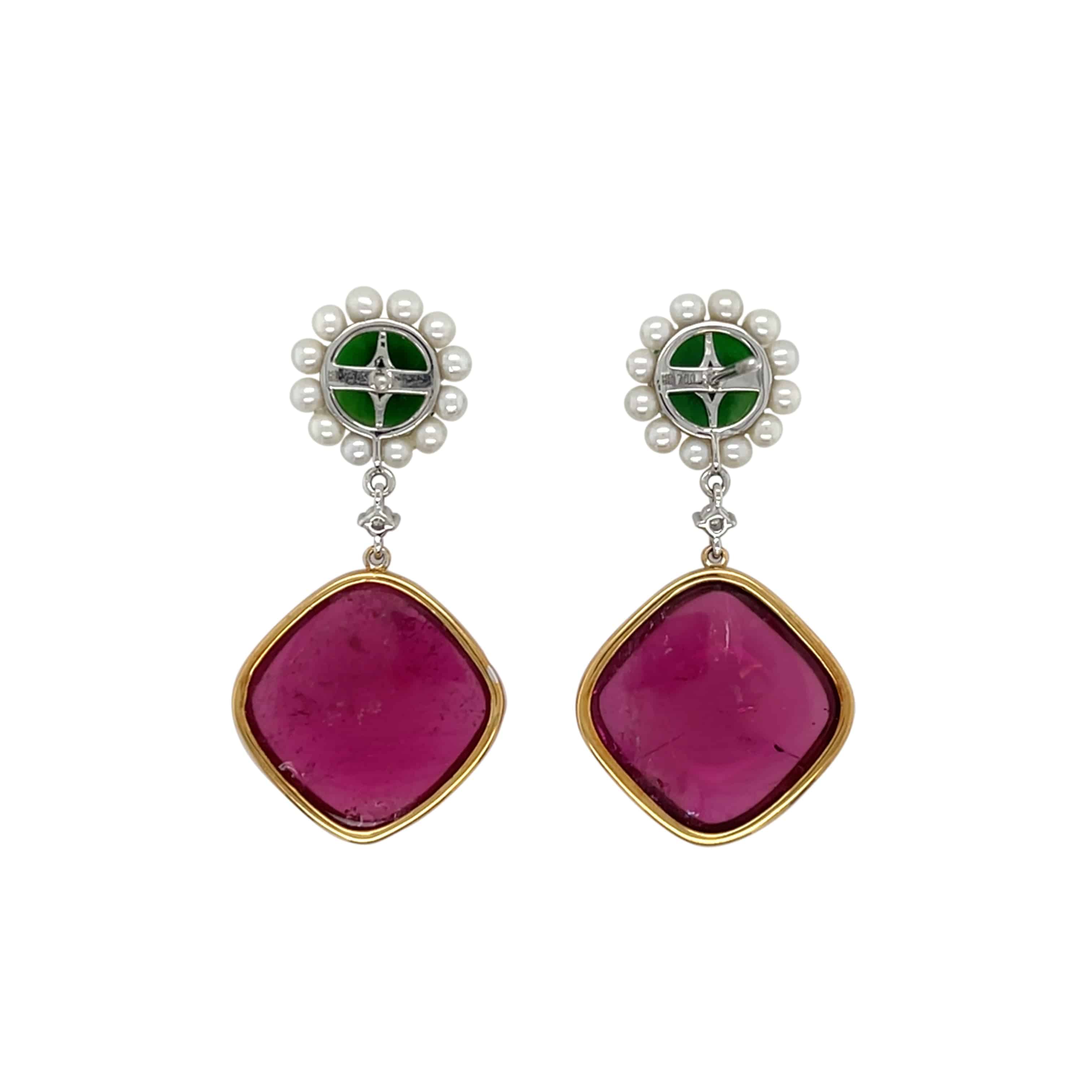 Tourmaline, Jade & Pearl Drop Earrings - K.S. Sze & Sons