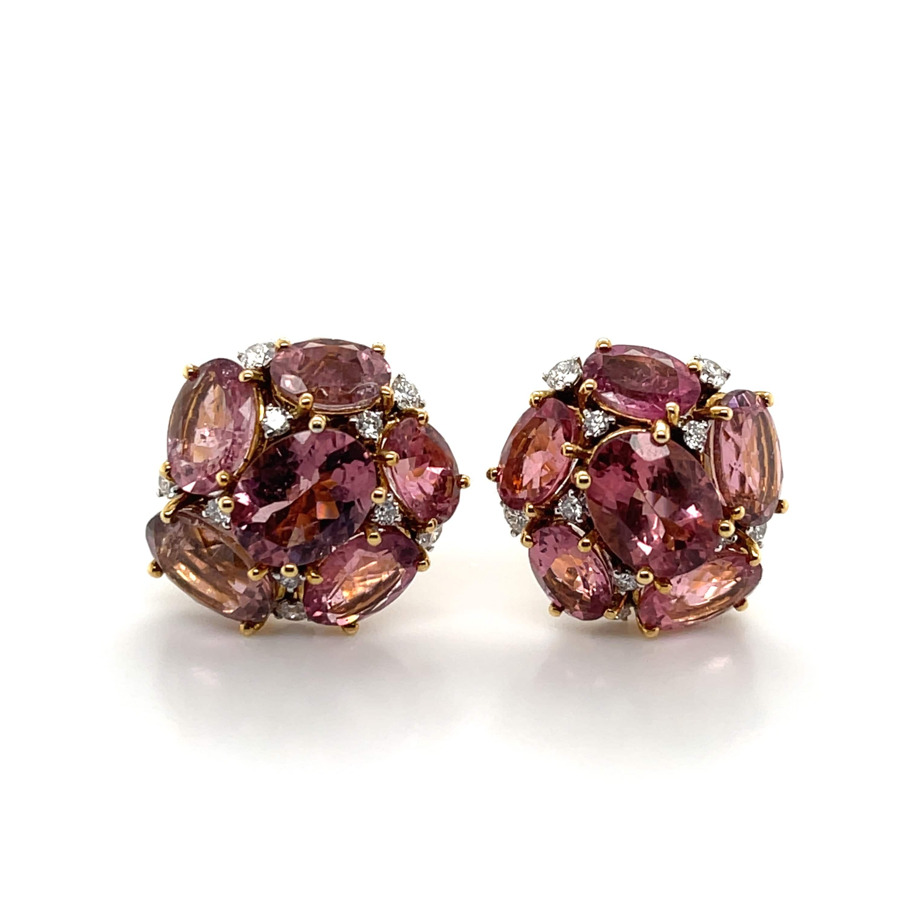 Tourmaline & White Diamond Floral Earrings