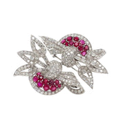 Transformational Platinum Diamond & Ruby Brooch