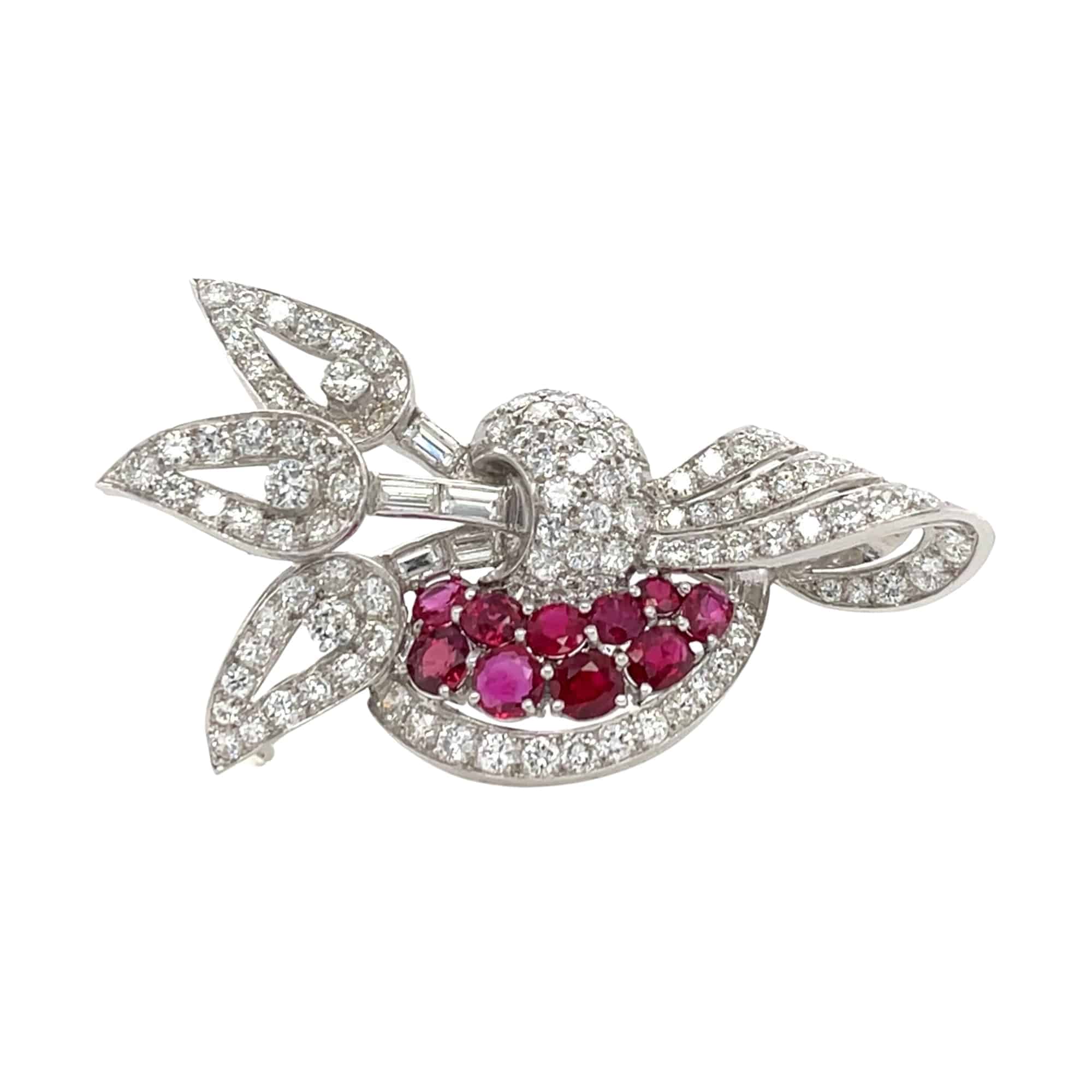 Transformational Platinum Diamond & Ruby Brooch - K.S. Sze & Sons