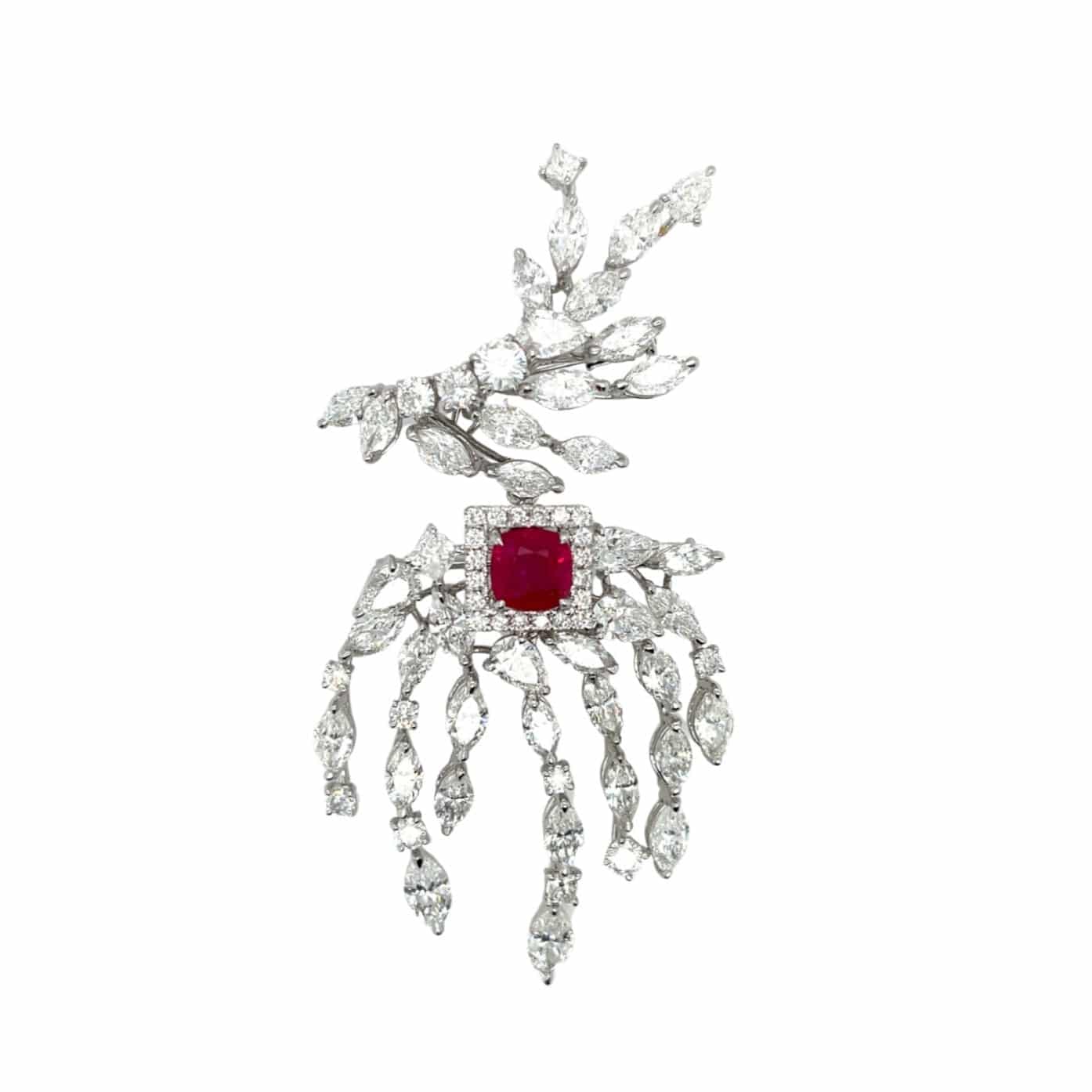 Transformational Ruby & Fancy Diamond Brooch