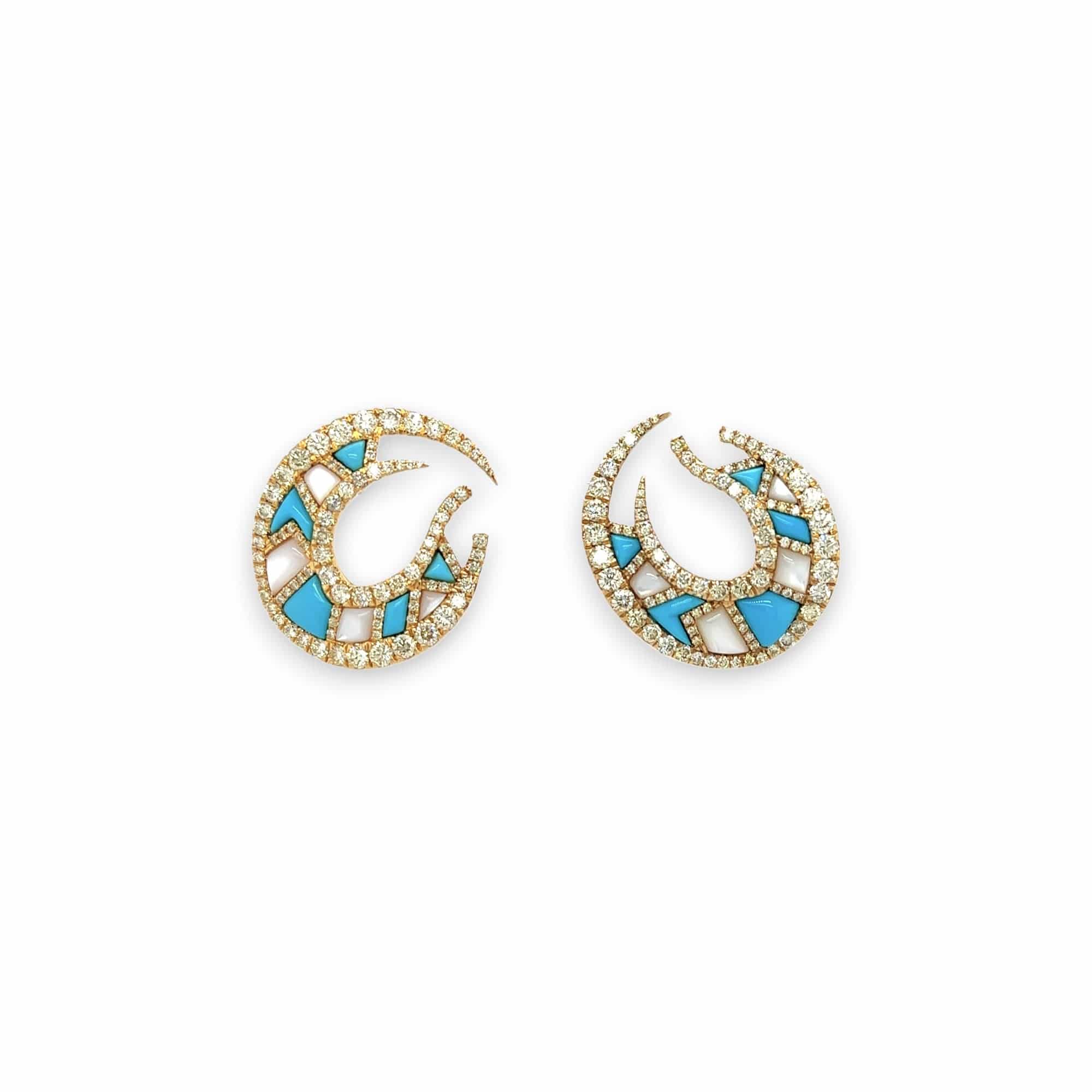 Turquoise, Mabe Pearl & Diamond Earrings - K.S. Sze & Sons