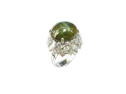 Unheated Cabochon Cat's Eye & Diamond Ring (GRS Certificate) - K.S. Sze & Sons
