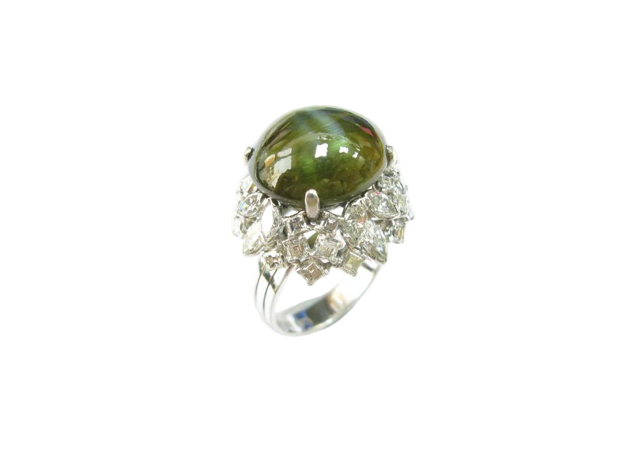 Unheated Cabochon Cat's Eye & Diamond Ring (GRS Certificate) - K.S. Sze & Sons