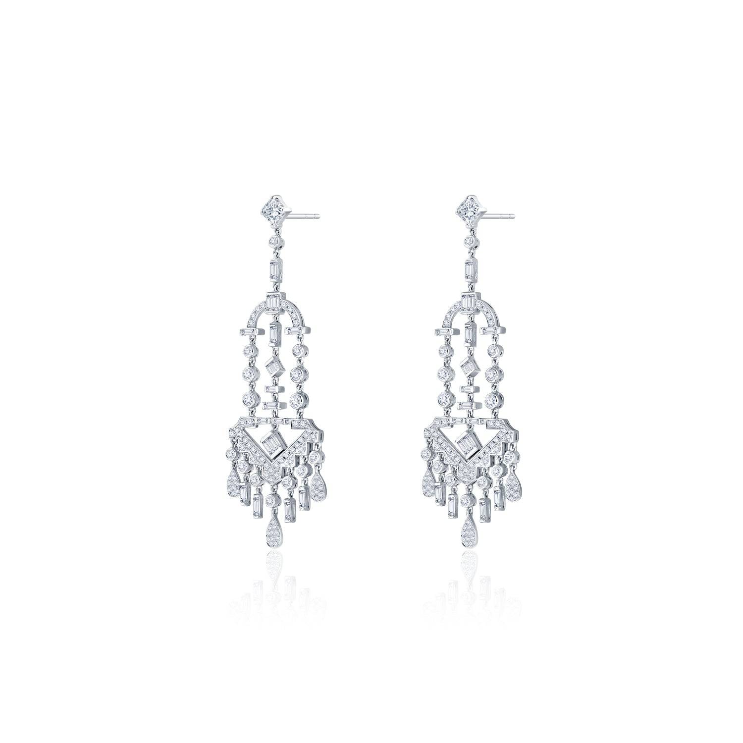 White Diamond Chandelier Earrings - K.S. Sze & Sons