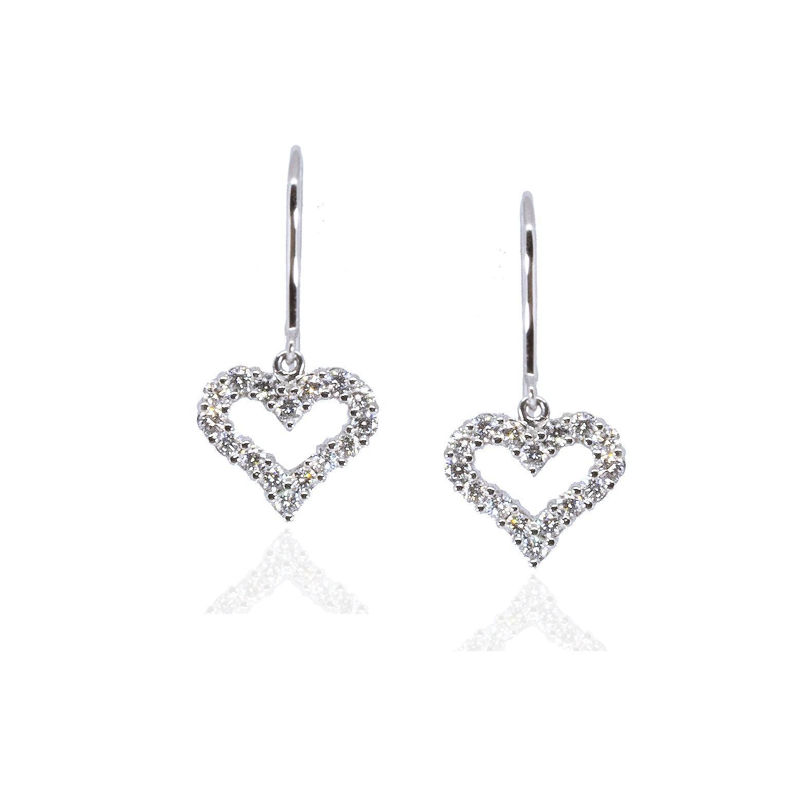 White Diamond Heart Shaped Drop Earrings - K.S. Sze & Sons