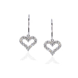 White Diamond Heart Shaped Drop Earrings