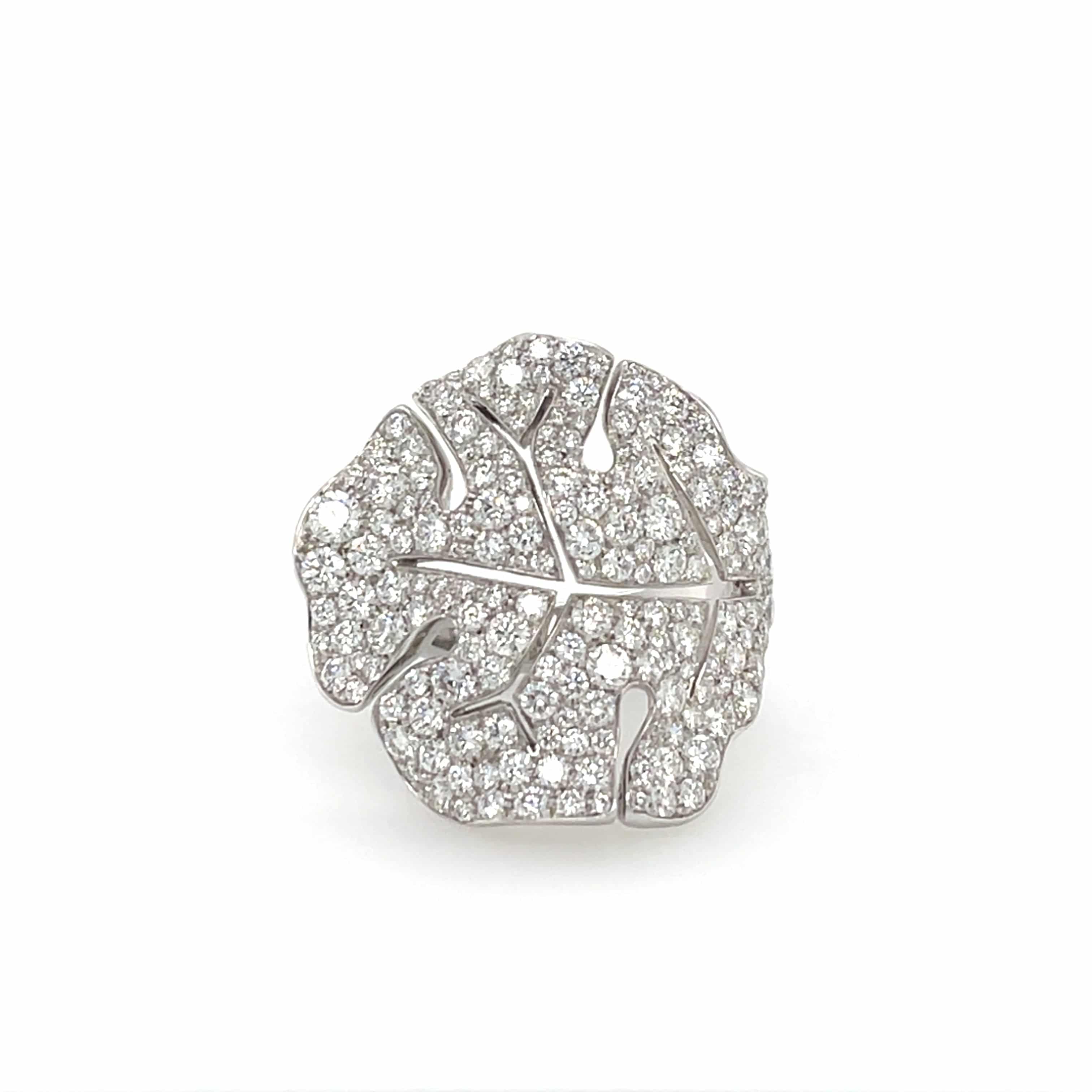 White Diamond Leaf Ring - K.S. Sze & Sons