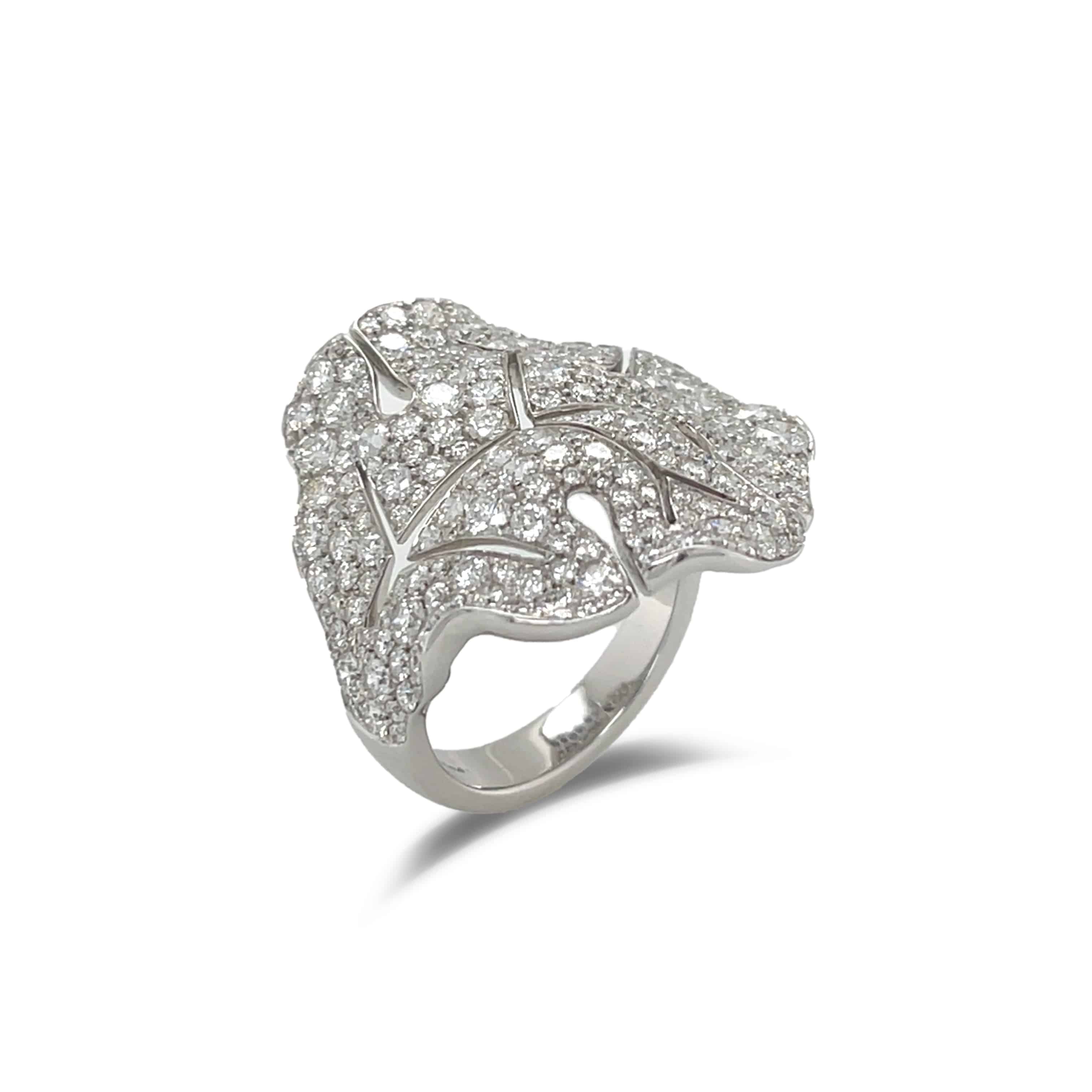 White Diamond Leaf Ring - K.S. Sze & Sons