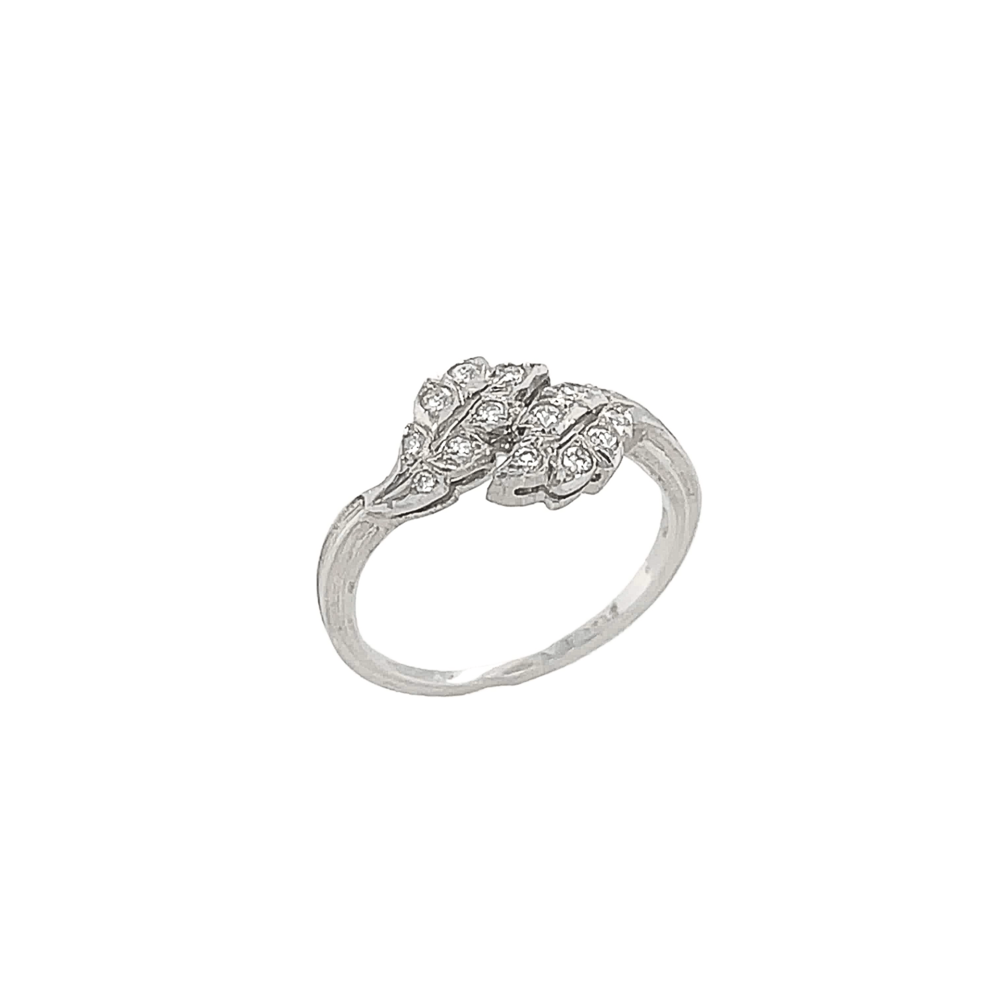 White Diamond Leaves Design Ring