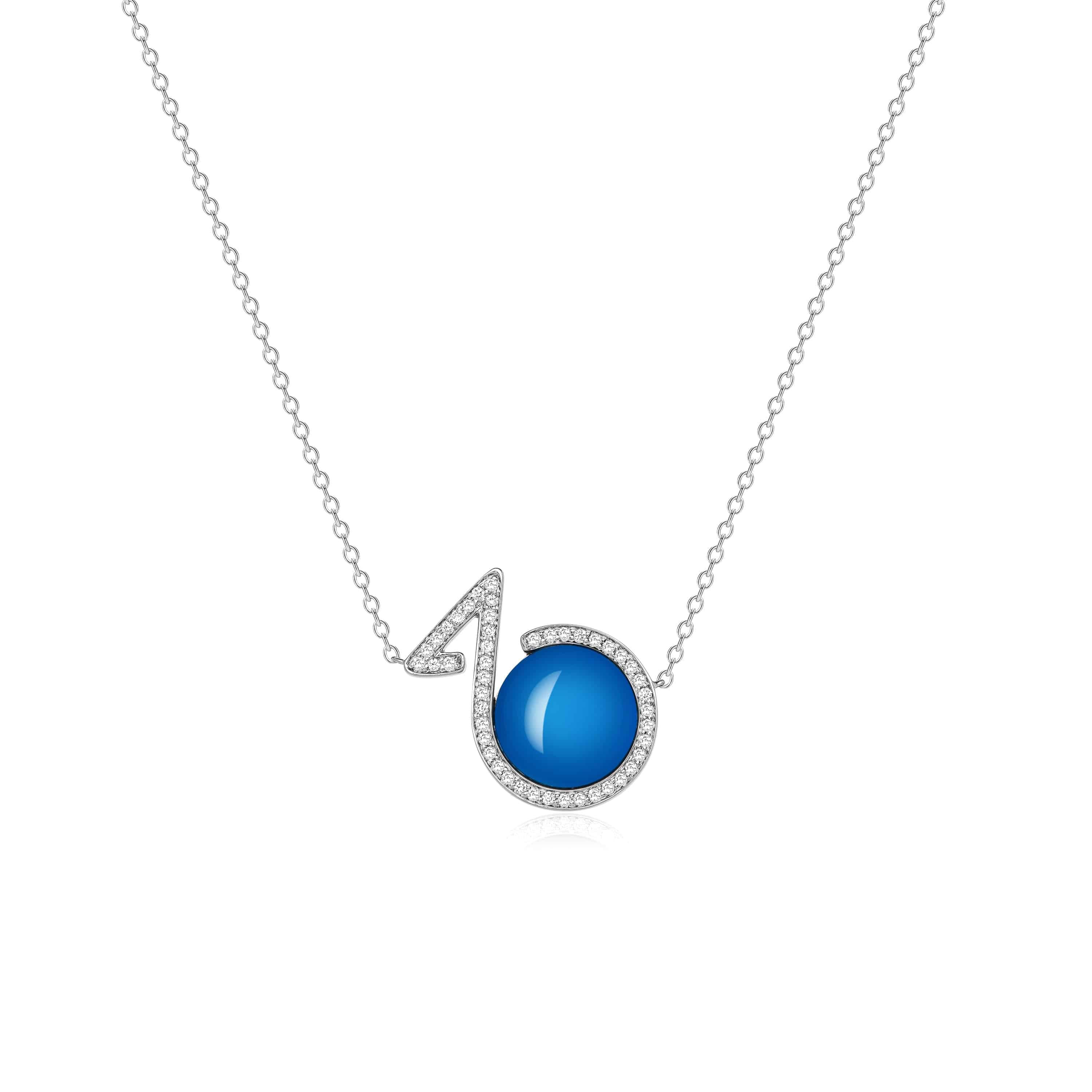 White Gold Necklace With Blue Agate And Diamonds