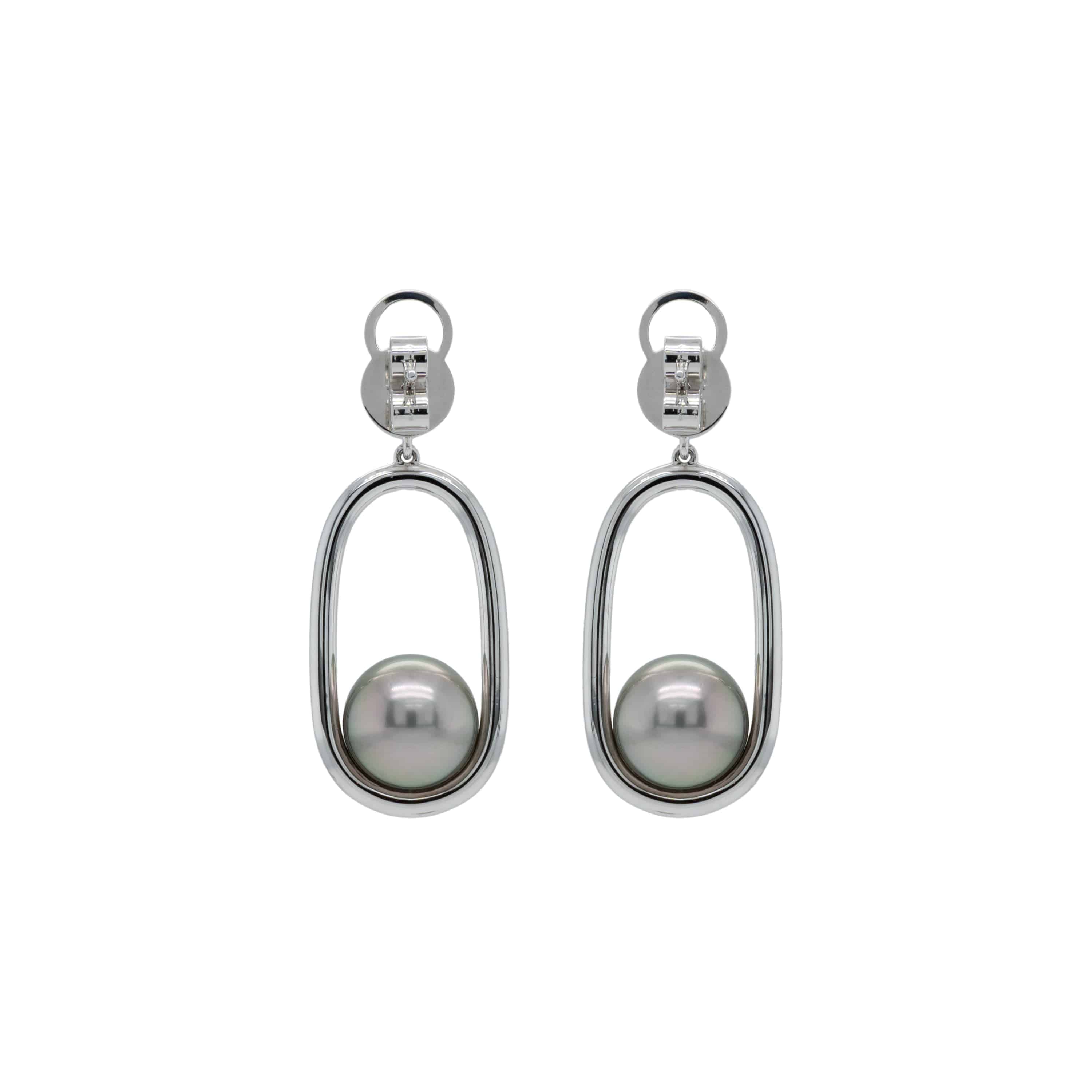 White Gold Tahitian Pearl Earrings