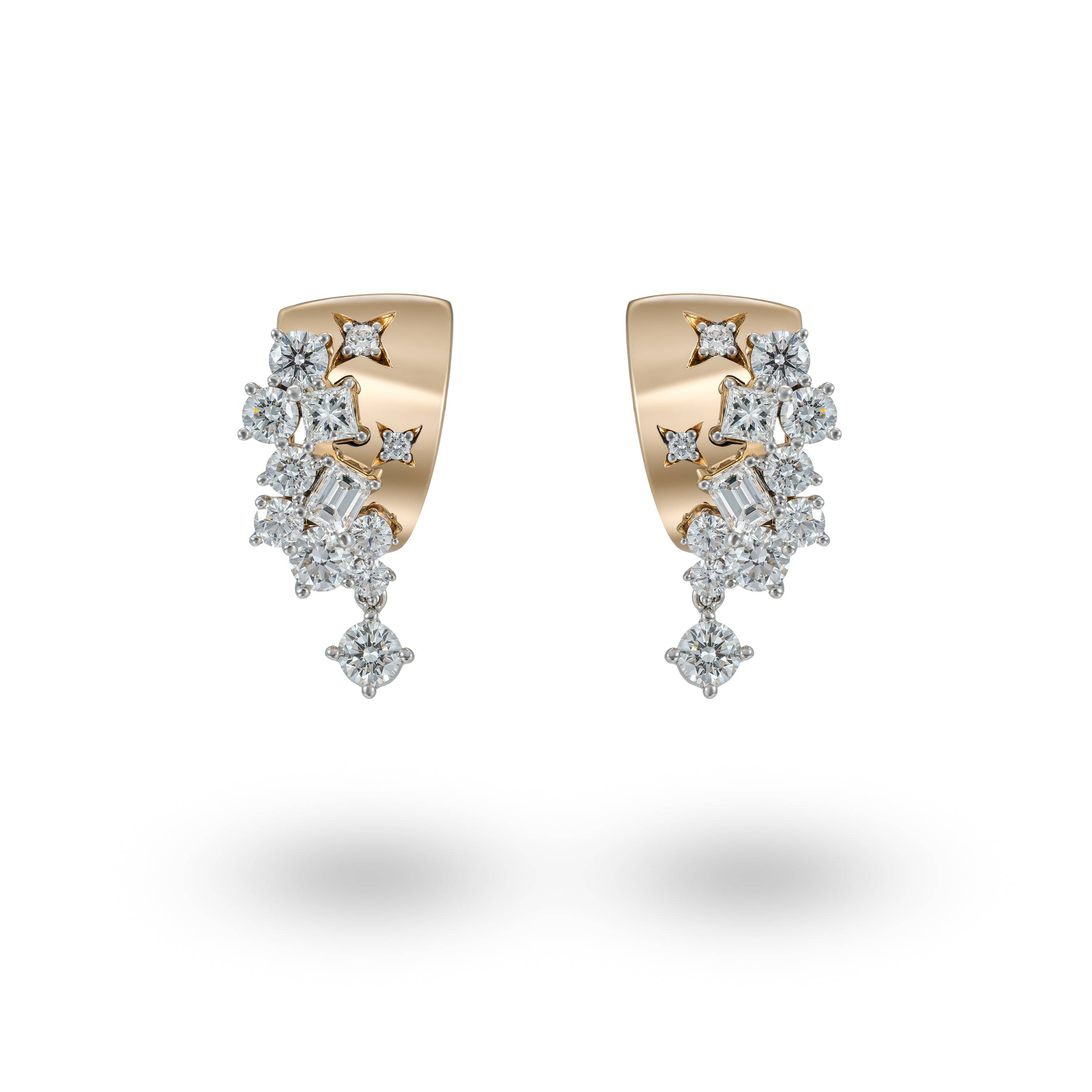 White & Rose Gold Fancy Shape Diamond Earrings