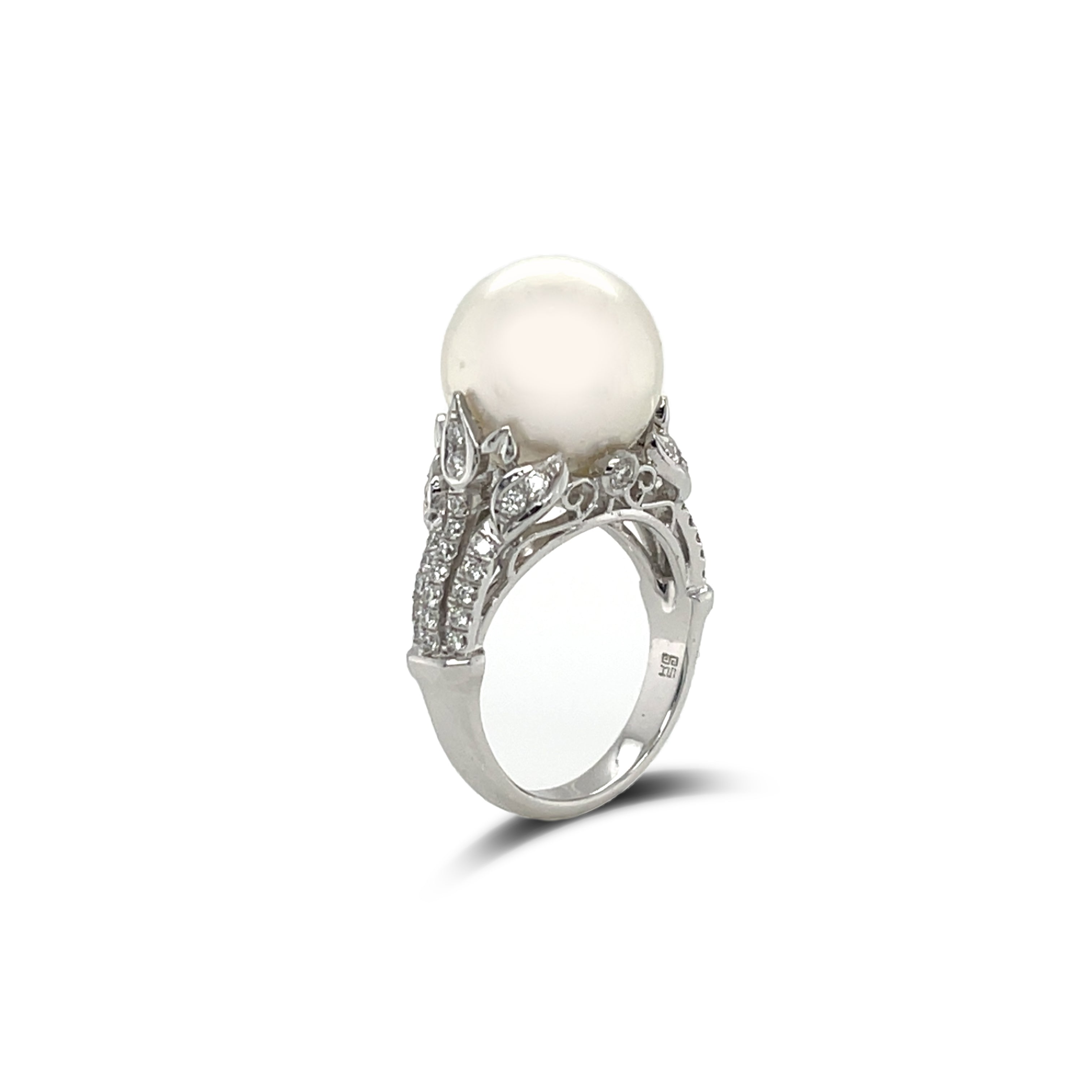 White South Sea Pearl & Diamond Ring - K.S. Sze & Sons