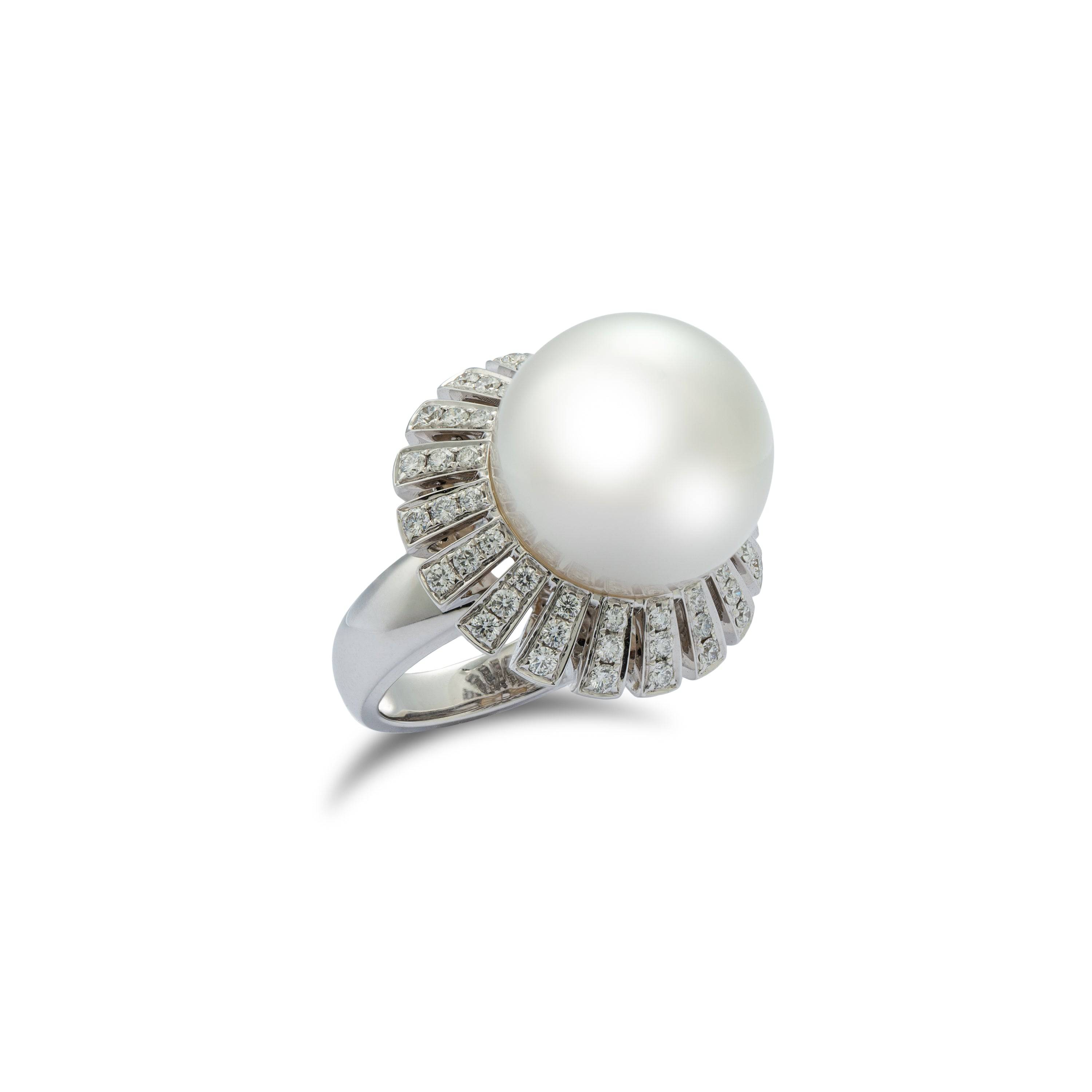 White South Sea Pearl Halo Ring - K.S. Sze & Sons