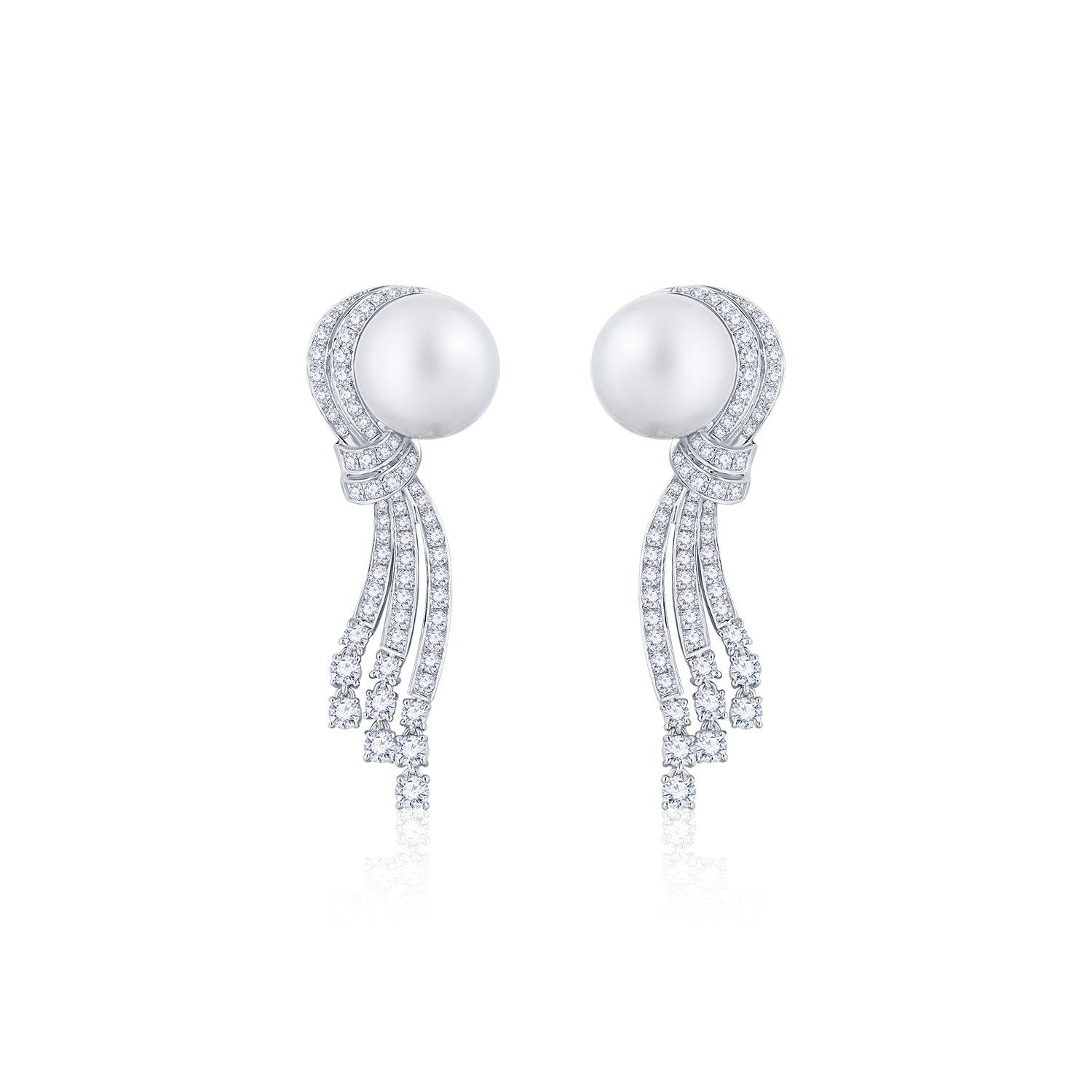 White South Sea Pearl Ribbon Earrings - K.S. Sze & Sons