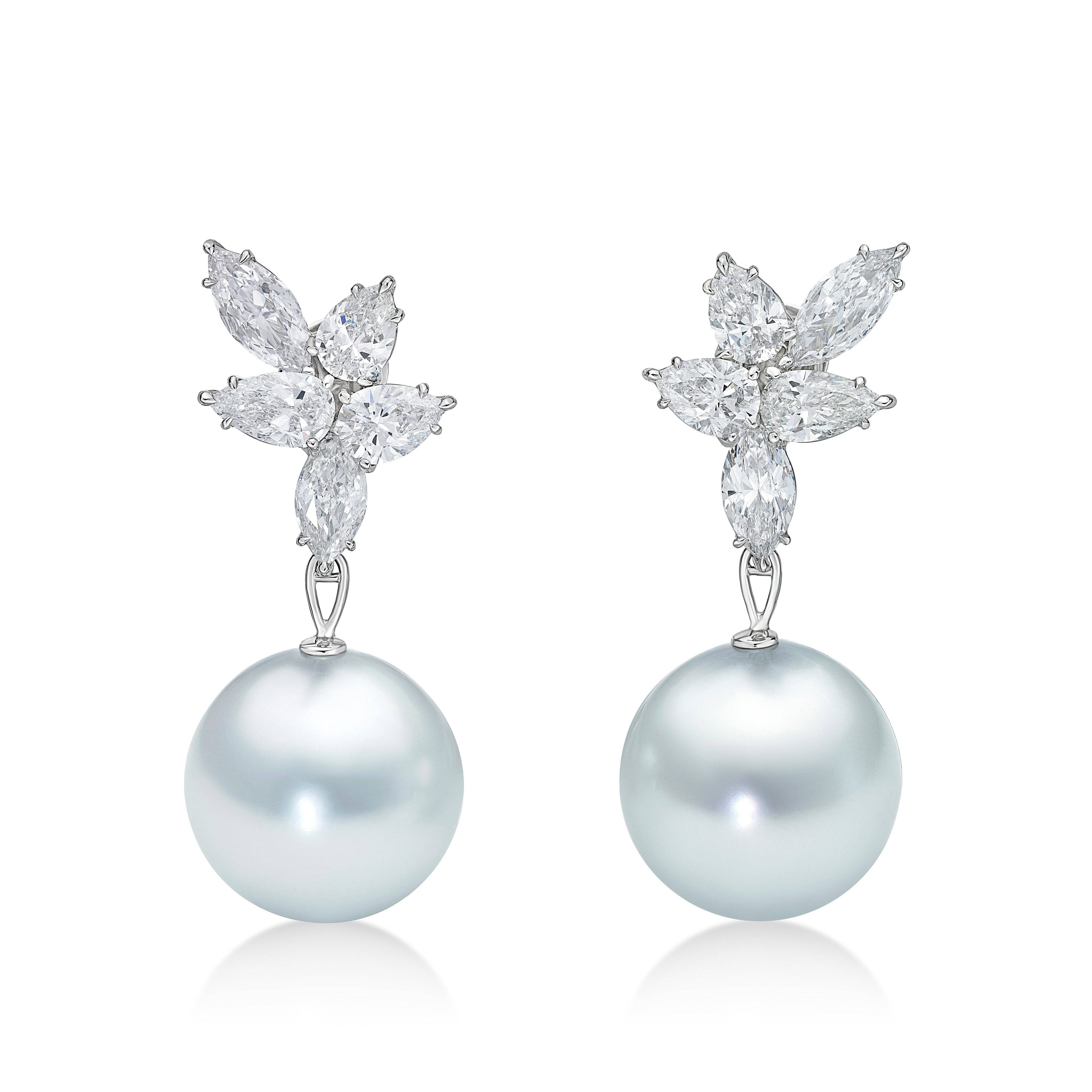 White South Sea Pearls & Diamond Earrings - K.S. Sze & Sons