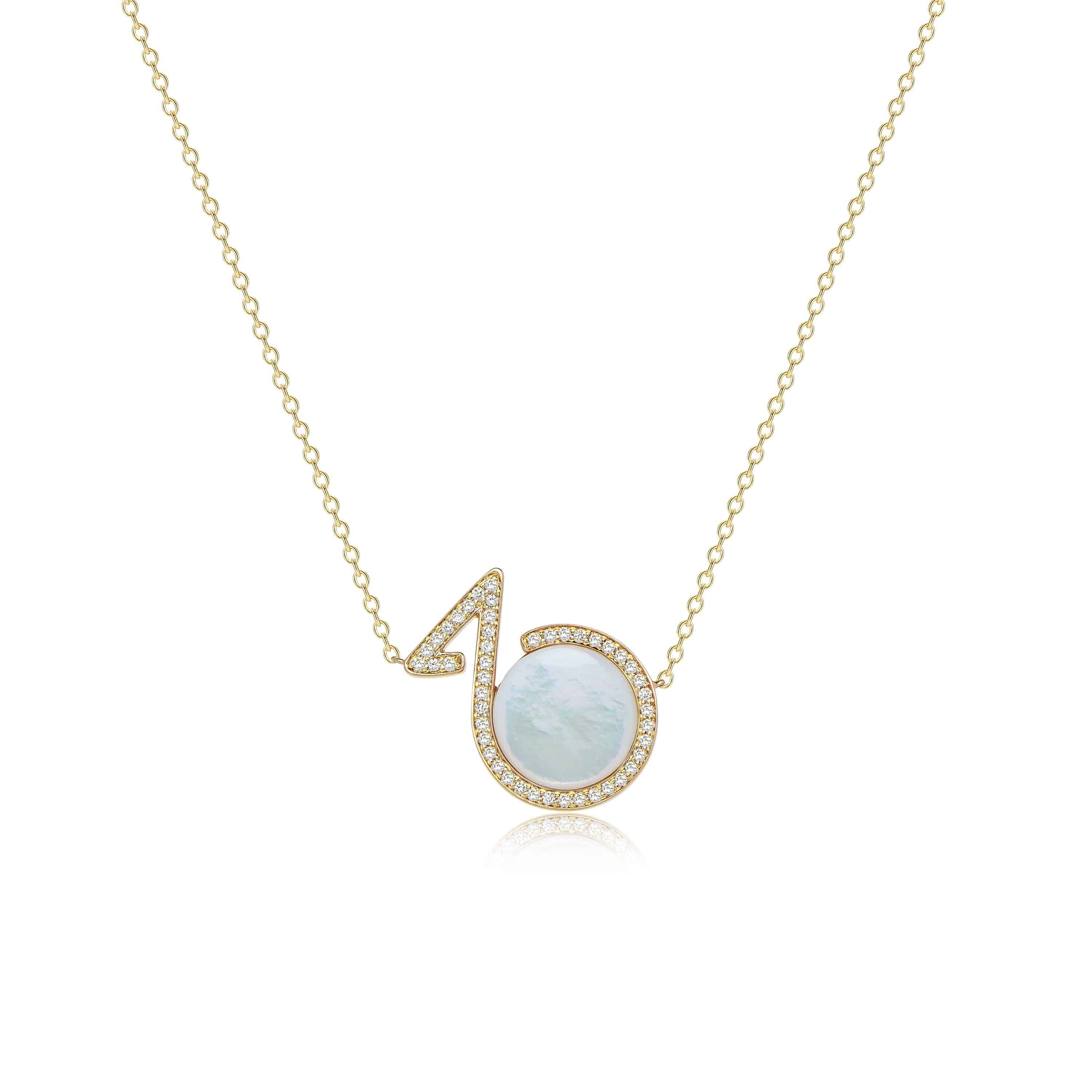 Yellow Gold Mother Of Pearl & Diamonds Necklace - K.S. Sze & Sons