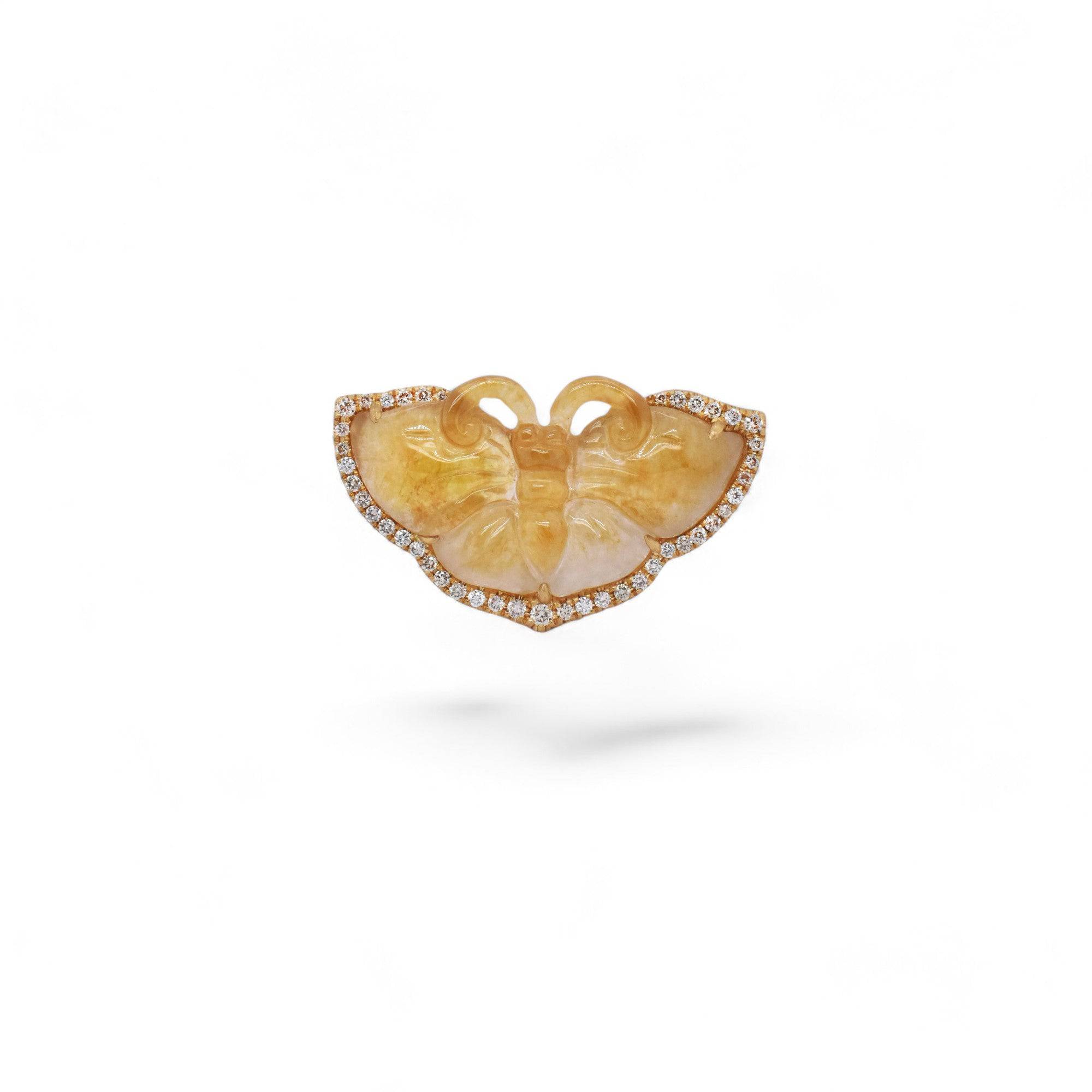 Yellow Jade & Diamond Butterfly Ring - K.S. Sze & Sons