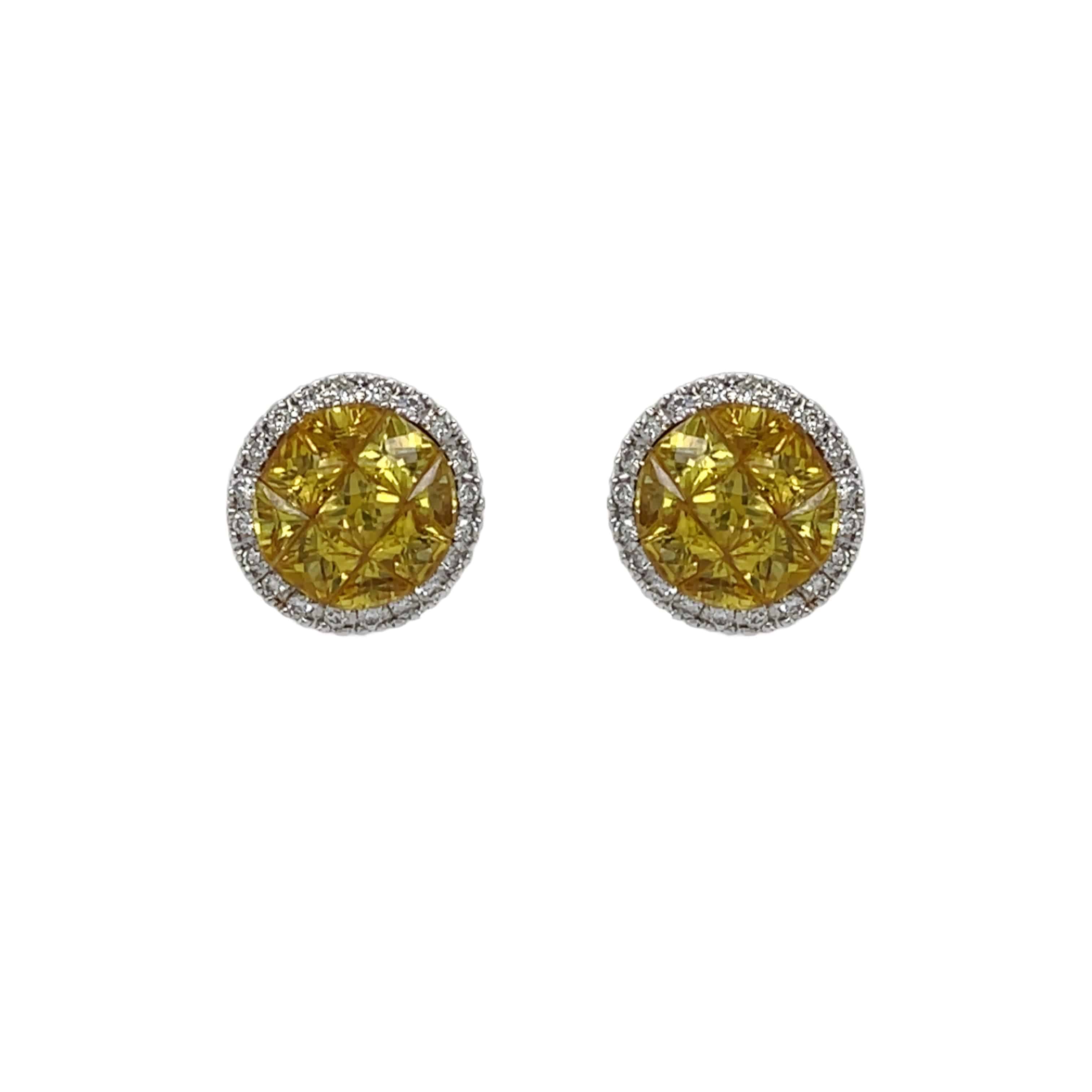 Yellow Sapphire & White Diamond Invisible Setting Earrings - K.S. Sze & Sons