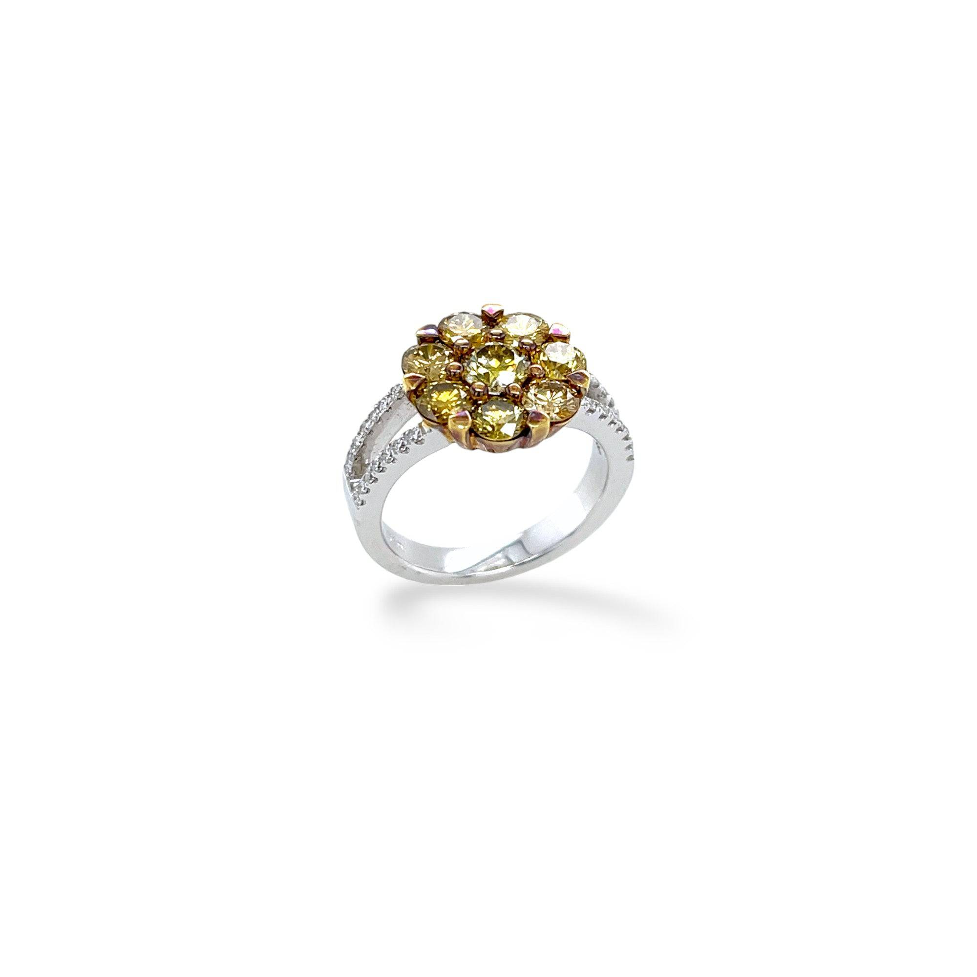 Yellow & White Diamond Floral Ring