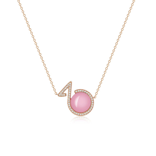 18K Rose Gold Necklace with Pink Opal and Diamonds
