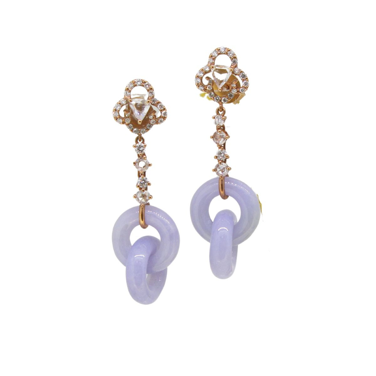 18K Rose Gold Diamond Jade Earrings