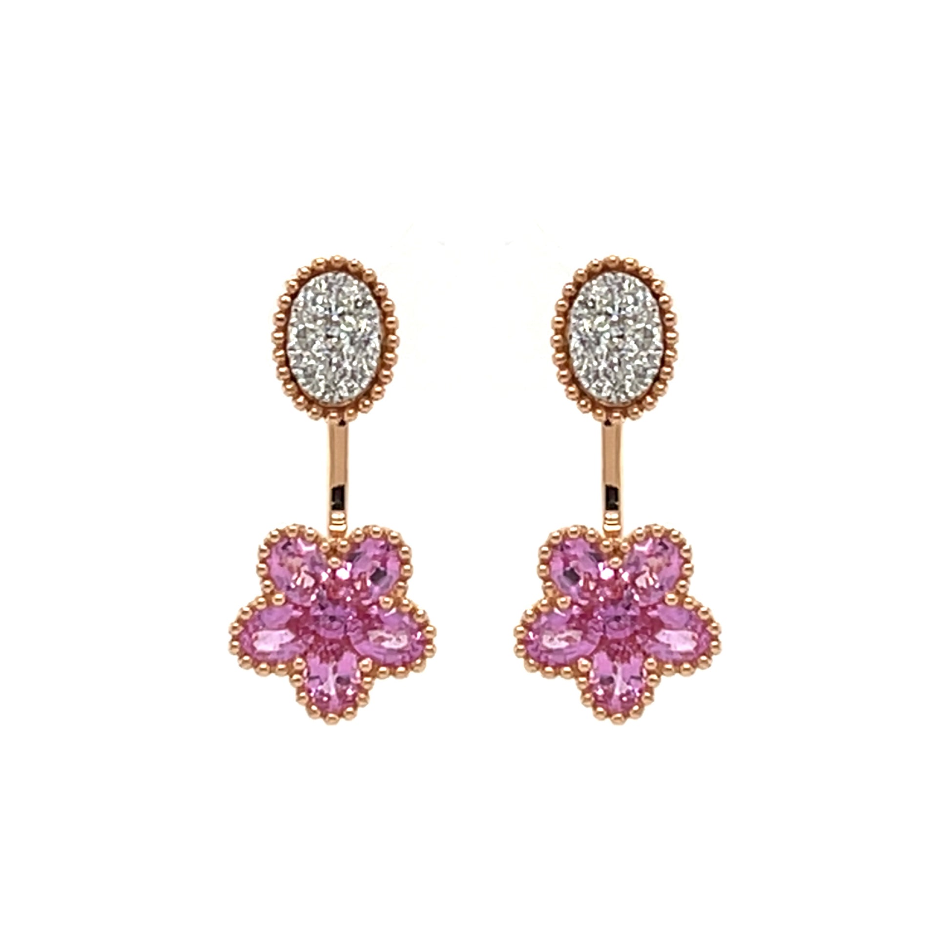 18K Diamond & Pink Sapphire Earrings - K.S. Sze & Sons