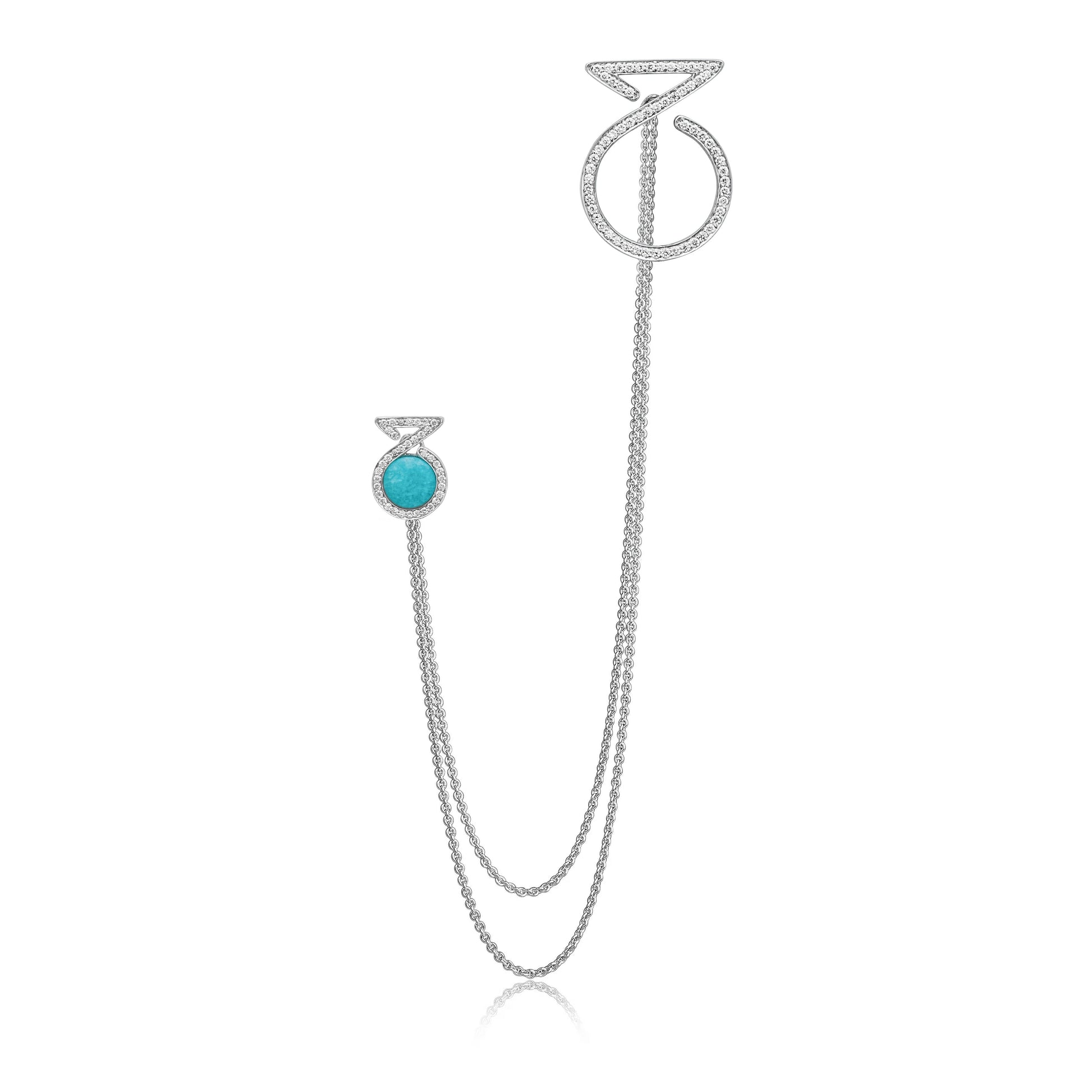 Brooch Pin Lapel Chain In 18K White Gold With Amazonite And Diamonds - ZNS Jewellery