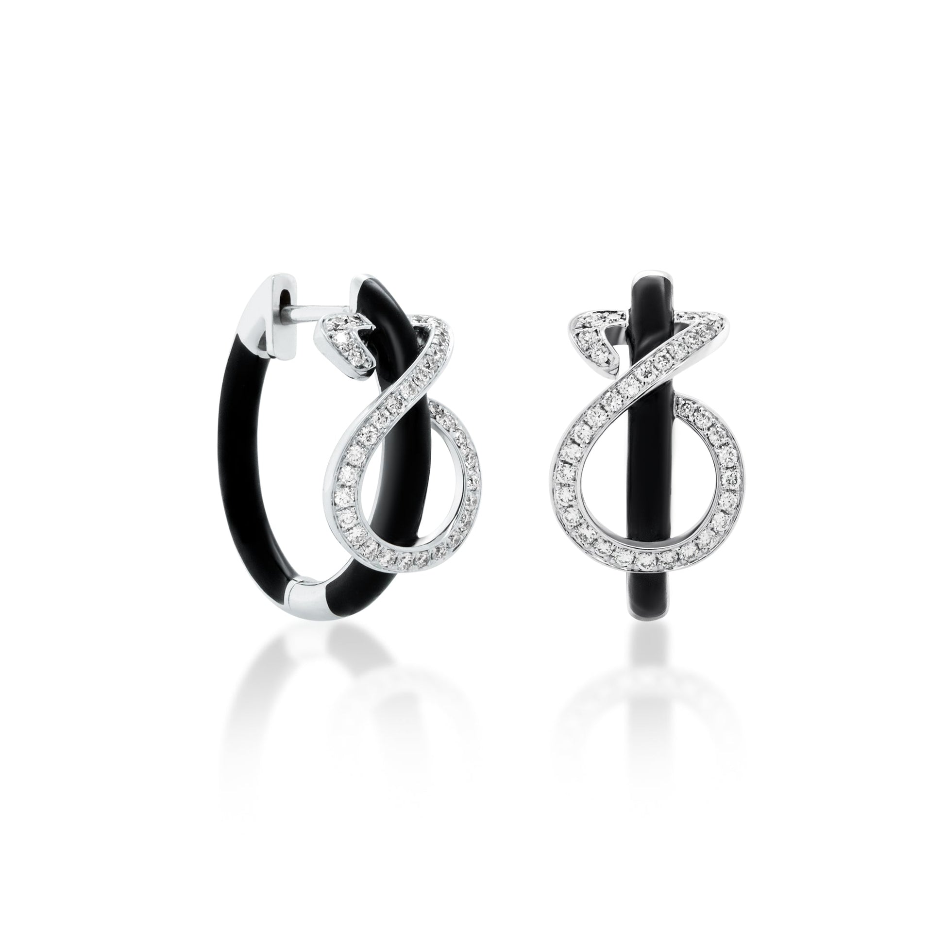 Hoop Earrings In 18K White Gold And Black Enamel With Diamonds - ZNS Jewellery