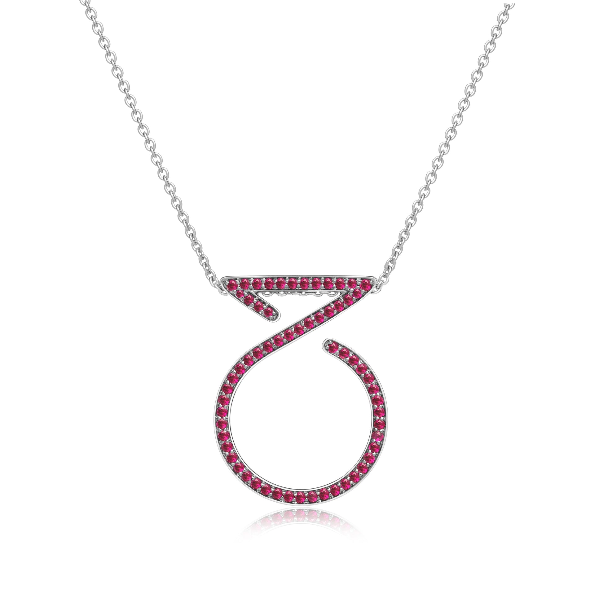 Pendant Ring Necklace In 18K White Gold With Ruby - ZNS Jewellery