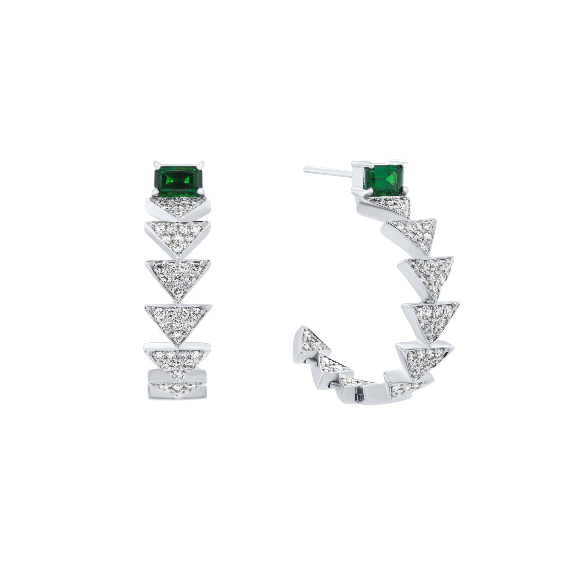 Earrings In 18K White Gold With Tsavourite And Diamonds - ZNS Jewellery