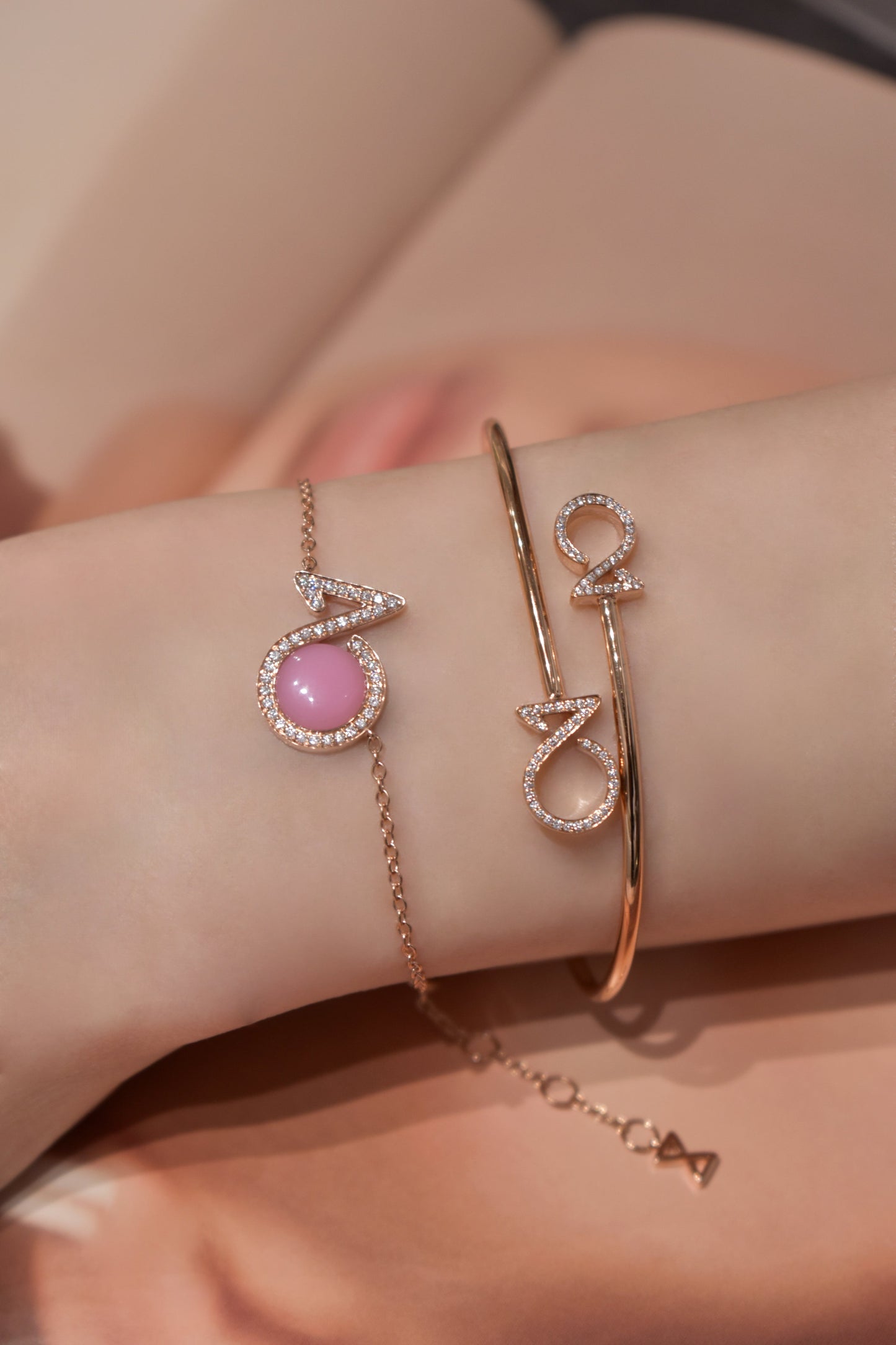 Bracelet In 18K Rose Gold With Pink Opal And Diamonds - ZNS Jewellery