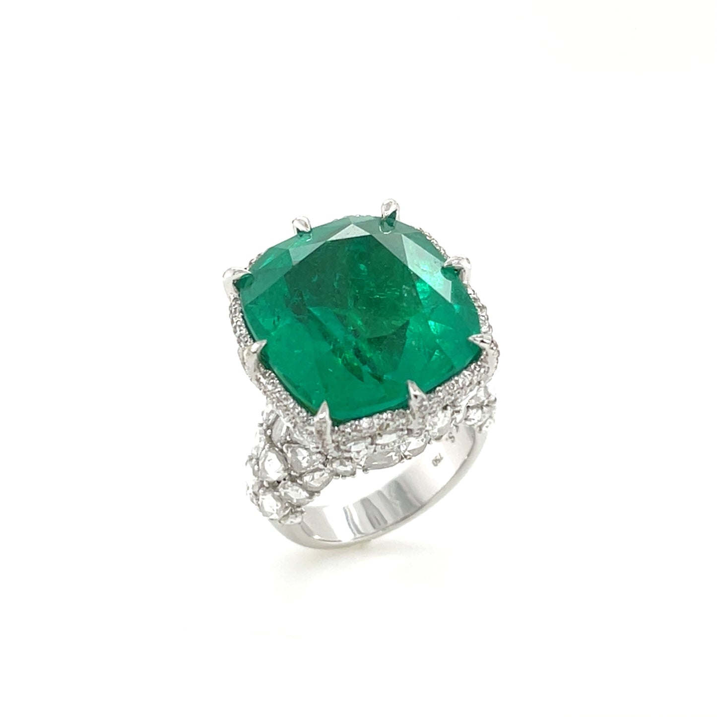 18K Cushion-Shaped Emerald & Diamond Ring ( GRS Certificate ) - K.S. Sze & Sons