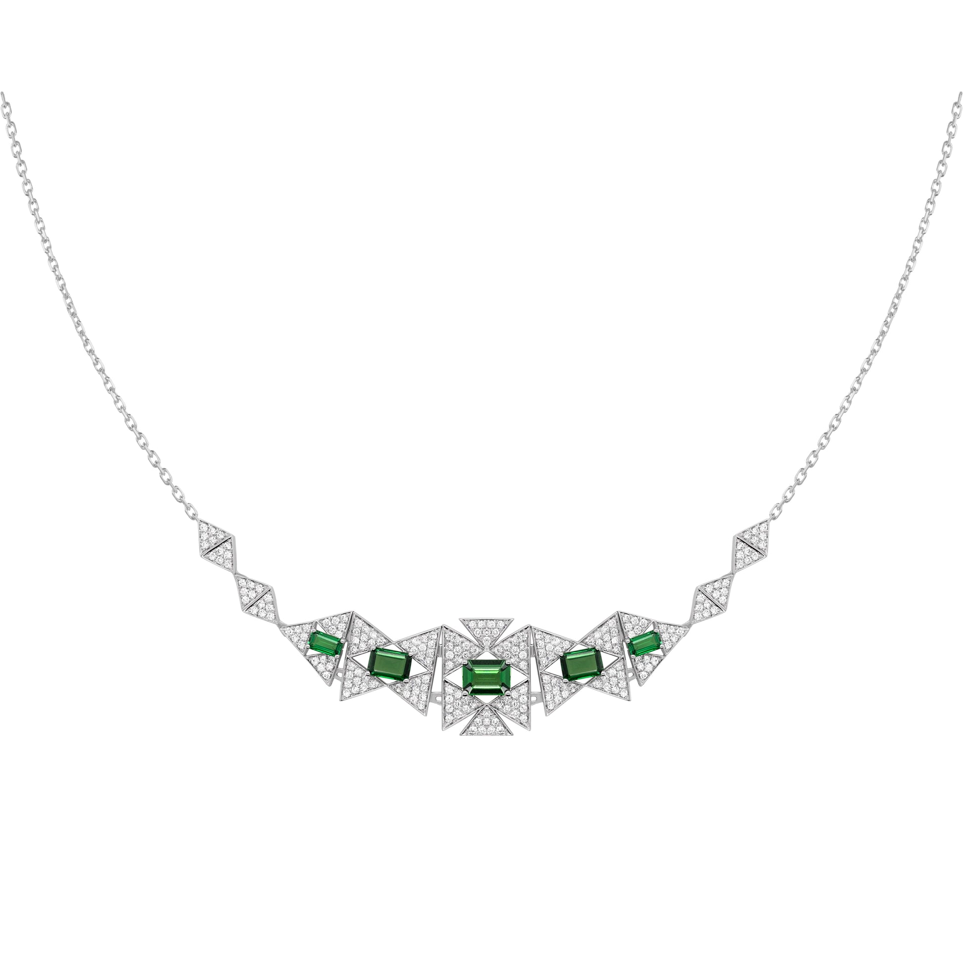 Necklace In 18K White Gold With Tsavourite And Diamonds - ZNS Jewellery